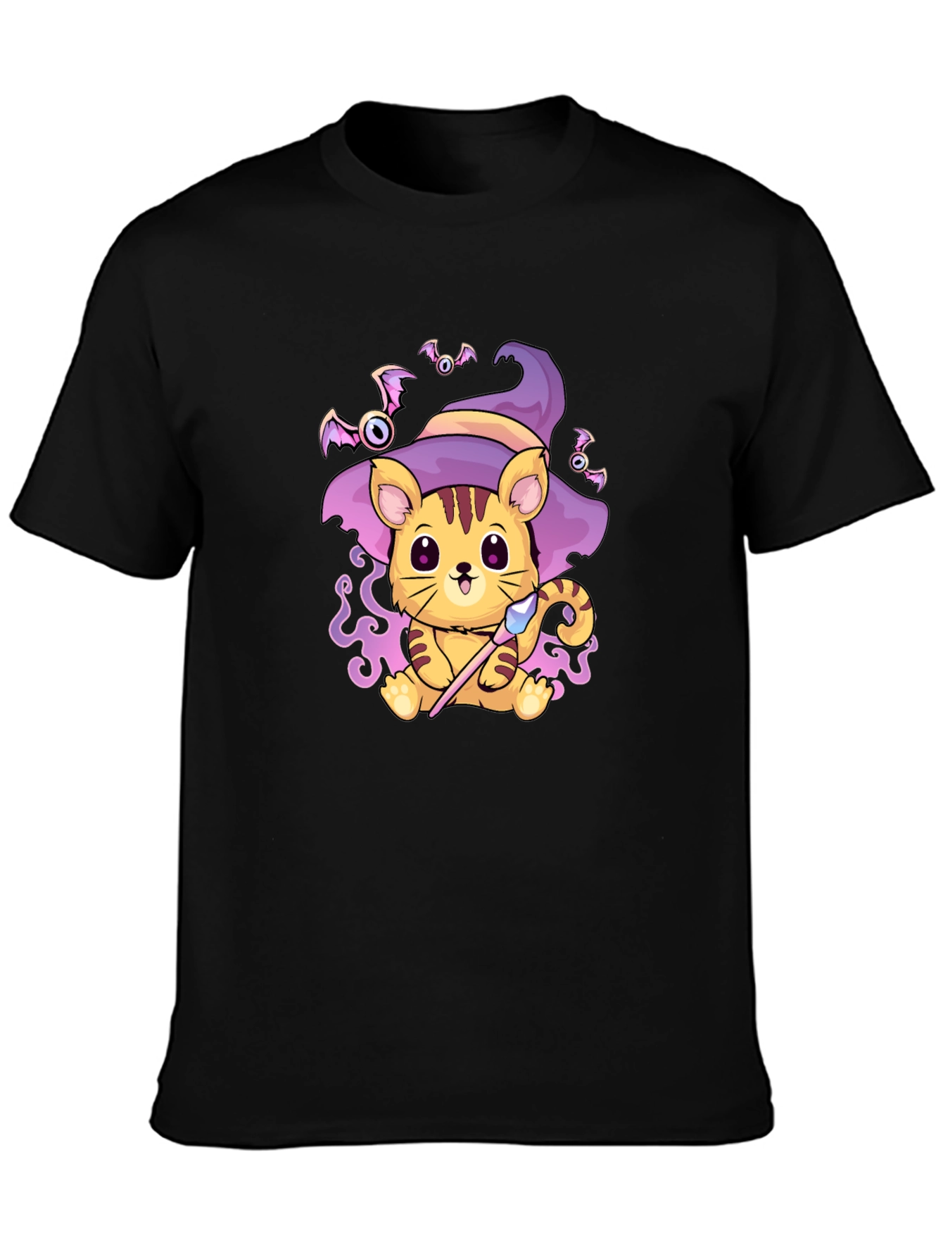 Halloween Cat Wizard Black T-Shirt