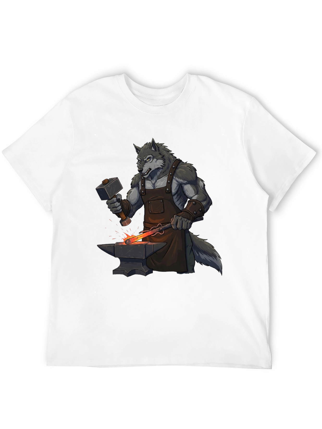 Black T-Shirt with Wolf Blacksmith Design