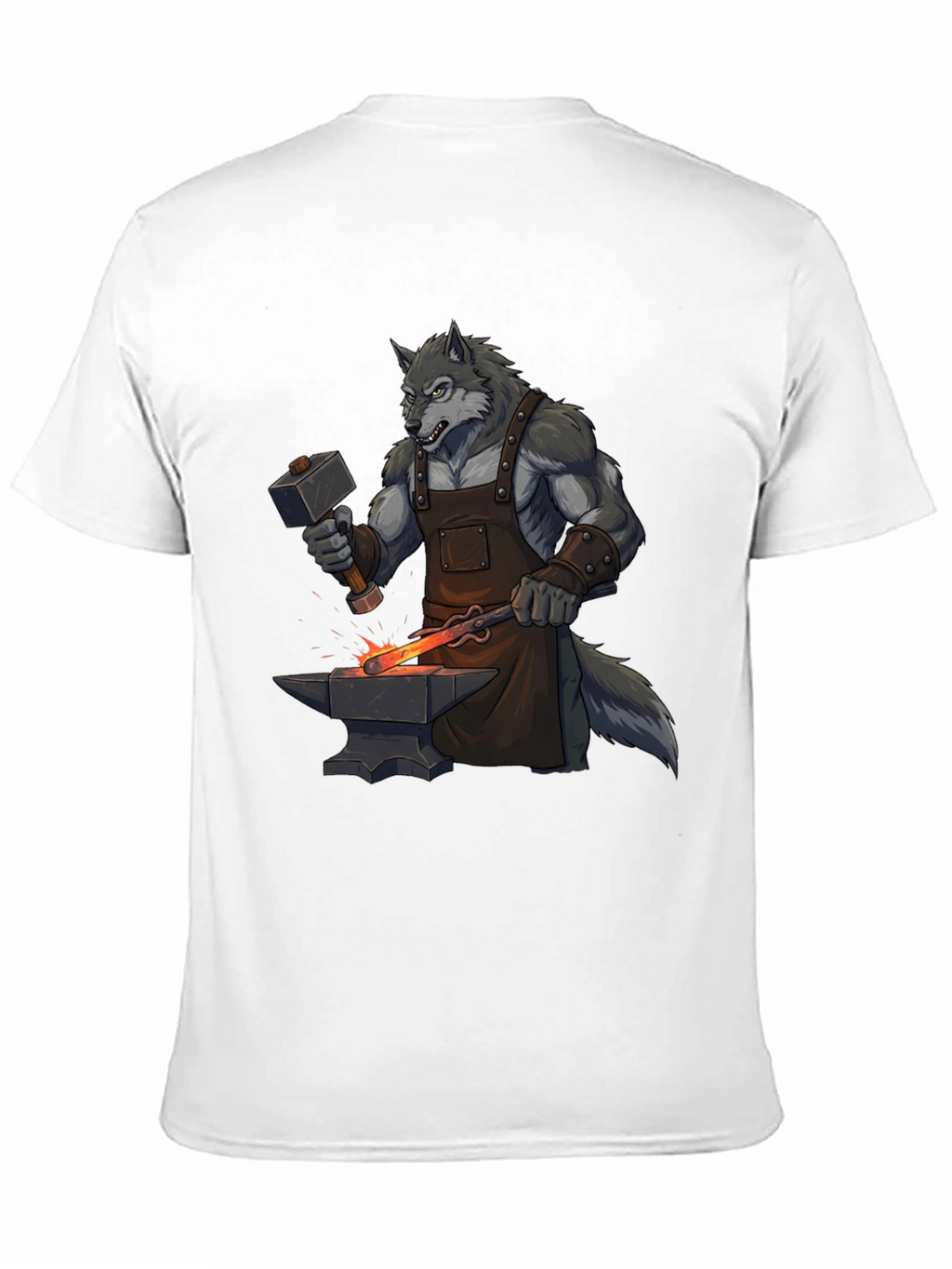 Black T-Shirt with Wolf Blacksmith Design
