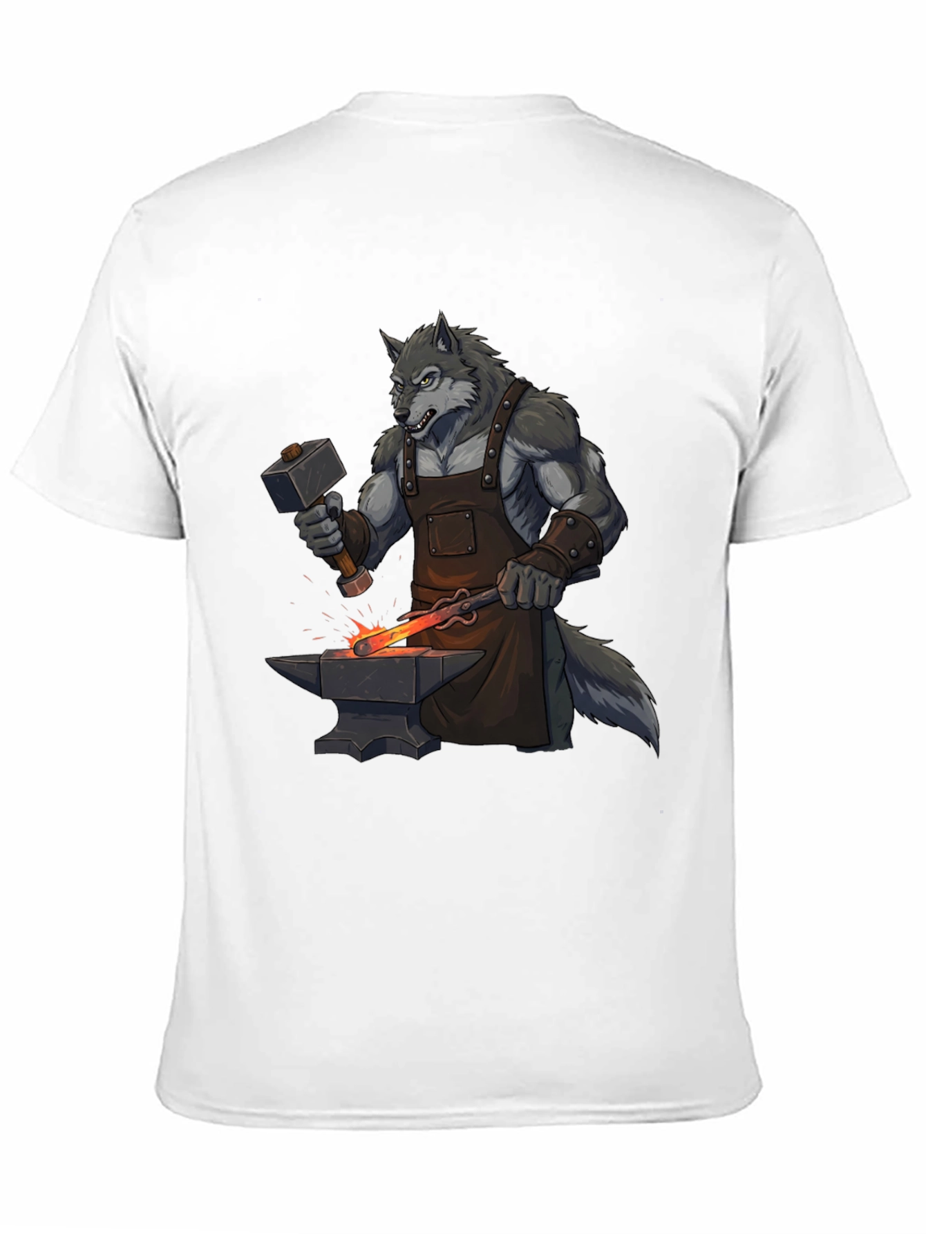 Black T-Shirt with Wolf Blacksmith Design