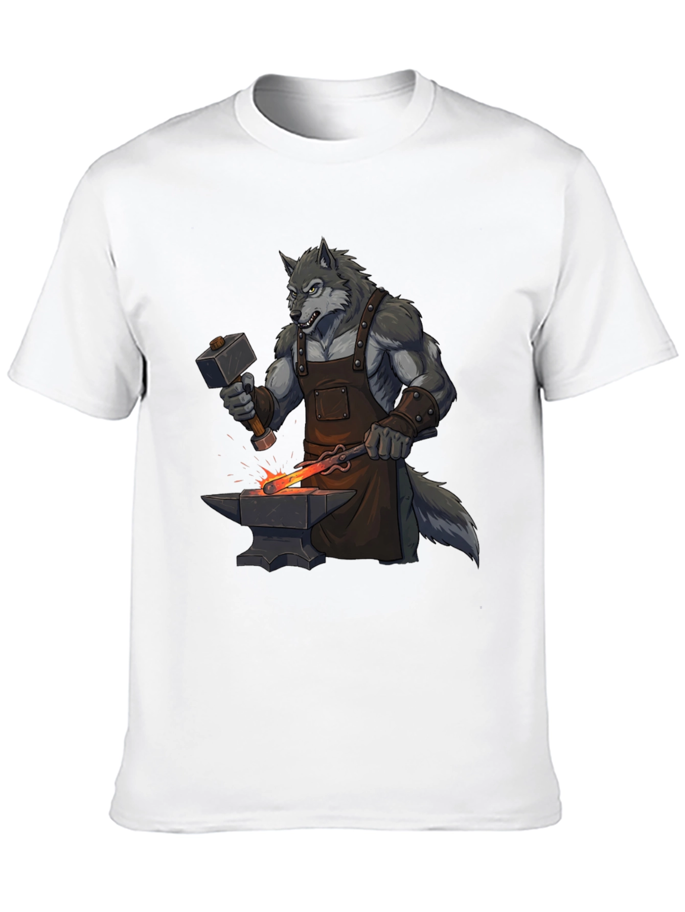 Black T-Shirt with Wolf Blacksmith Design
