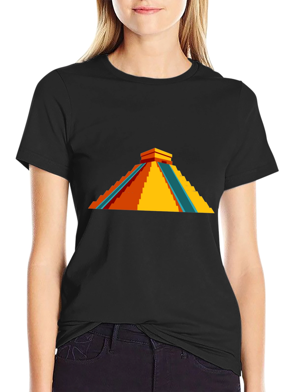 Geometric Pyramid Graphic Tee - Black Cotton Blend
