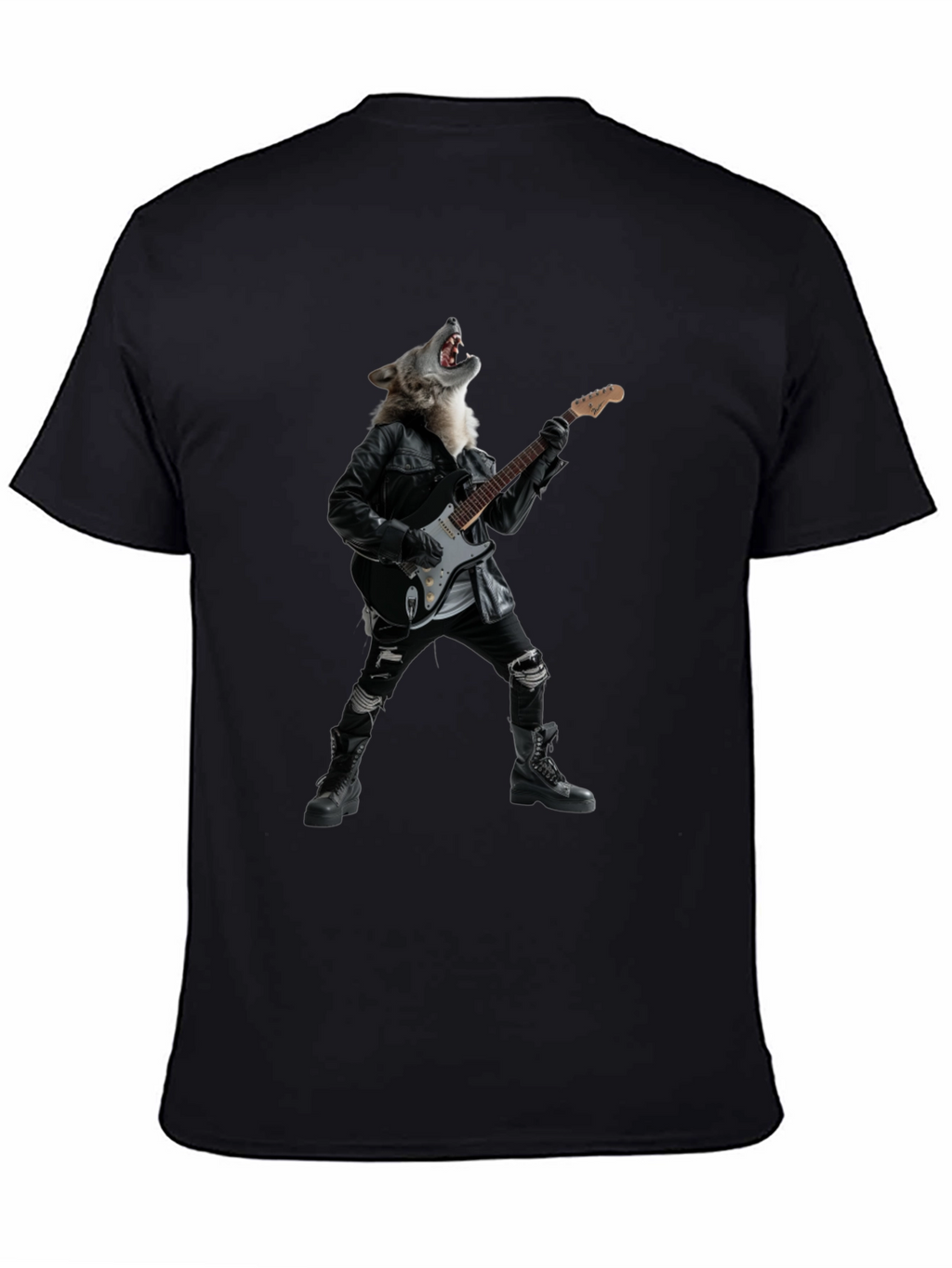 Wolf Guitarist Black Graphic T-Shirt