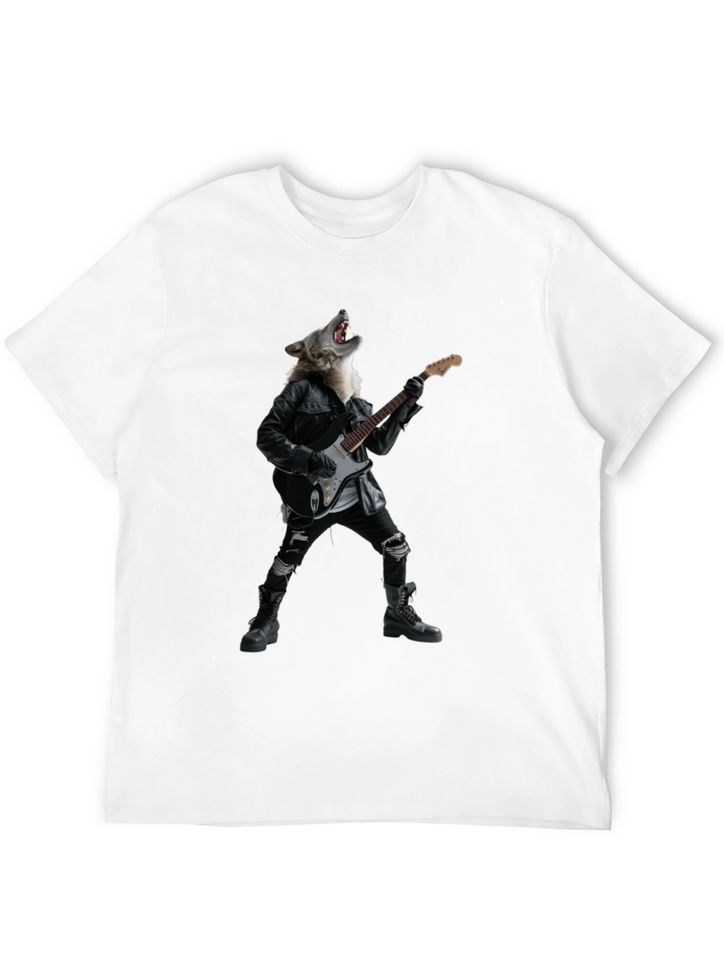 Wolf Guitarist Black Graphic T-Shirt
