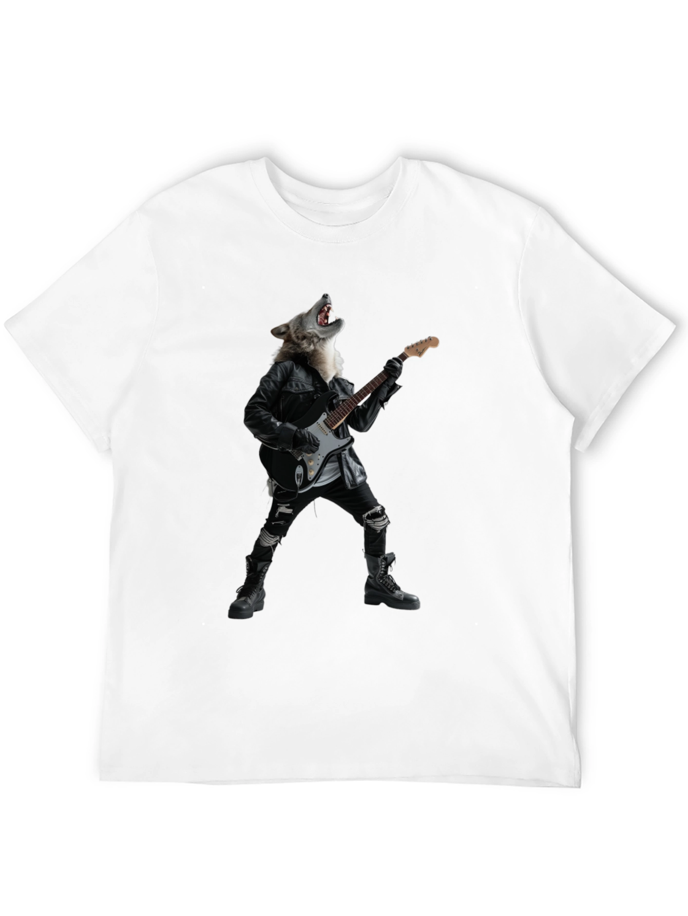 Wolf Guitarist Black Graphic T-Shirt