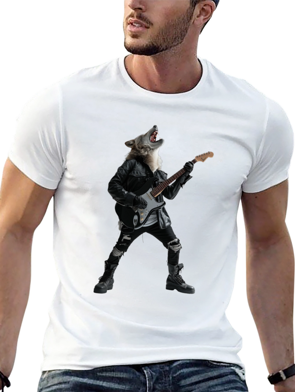 Wolf Guitarist Black Graphic T-Shirt