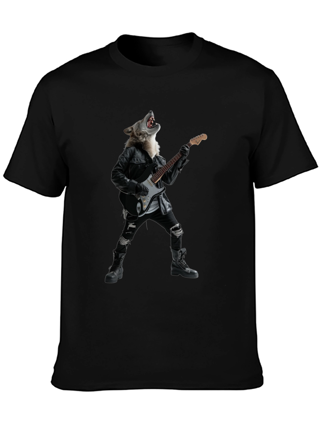 Wolf Guitarist Black Graphic T-Shirt