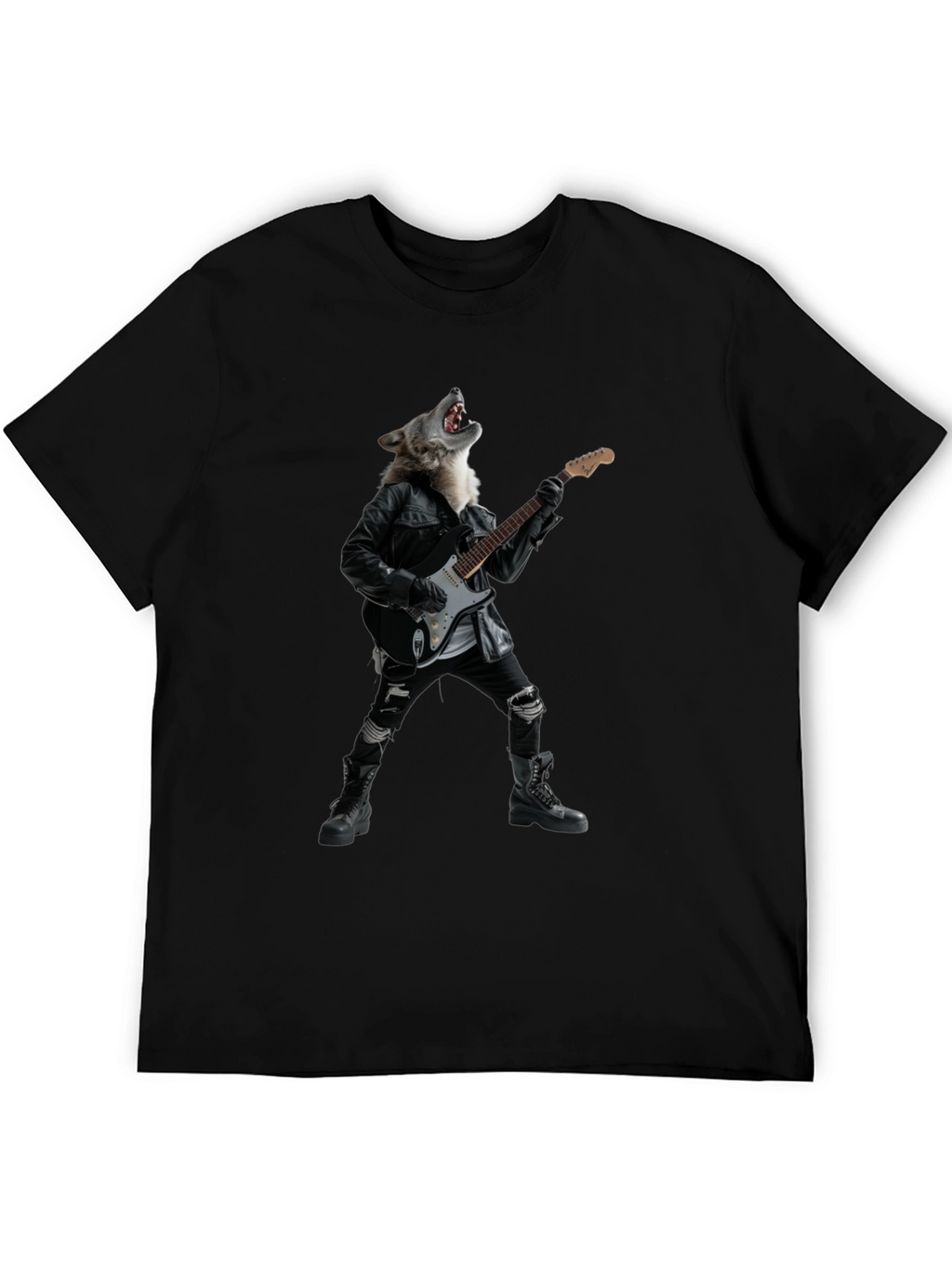 Wolf Guitarist Black Graphic T-Shirt