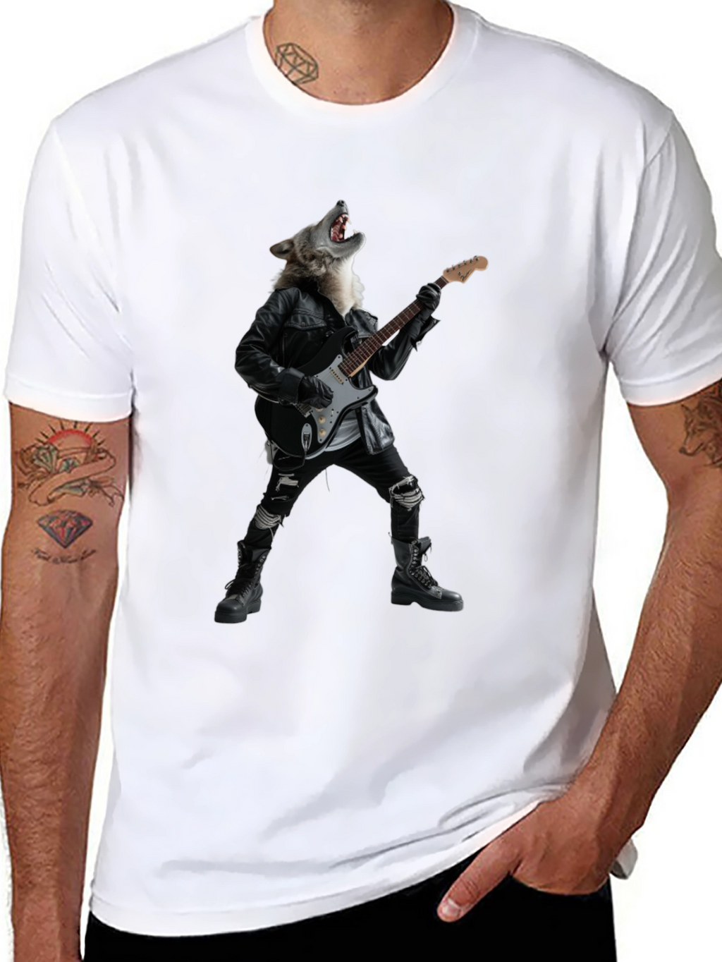 Wolf Guitarist Black Graphic T-Shirt
