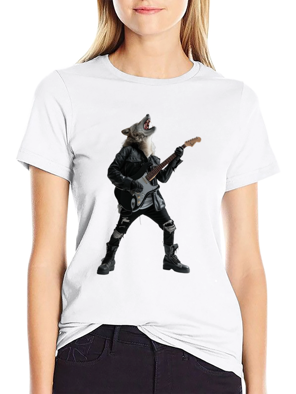 Wolf Guitarist Black Graphic T-Shirt