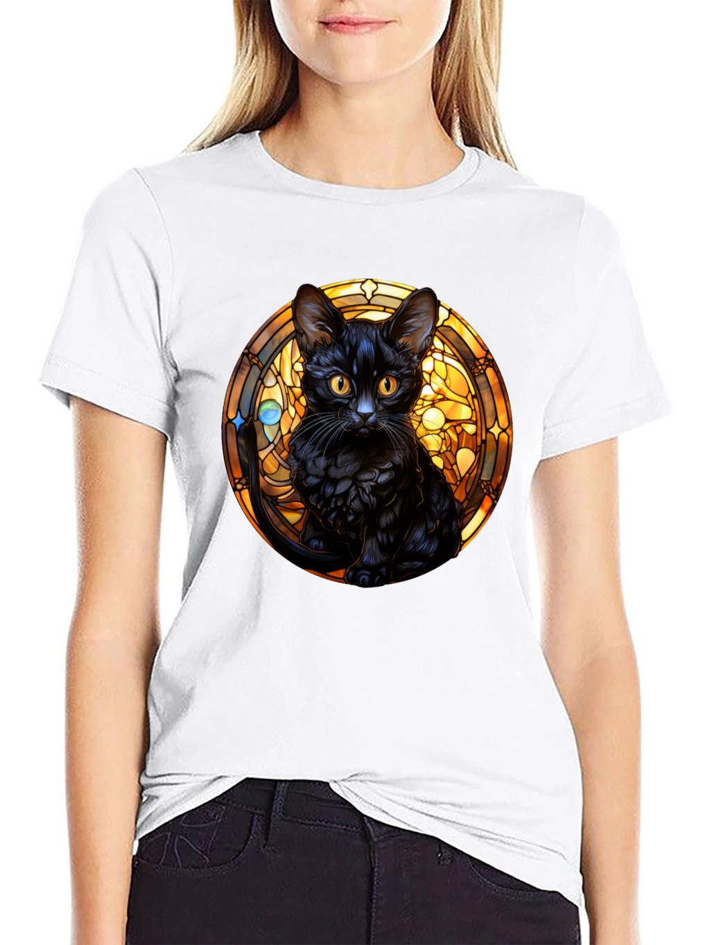 Black Cat Stained Glass Graphic Tee