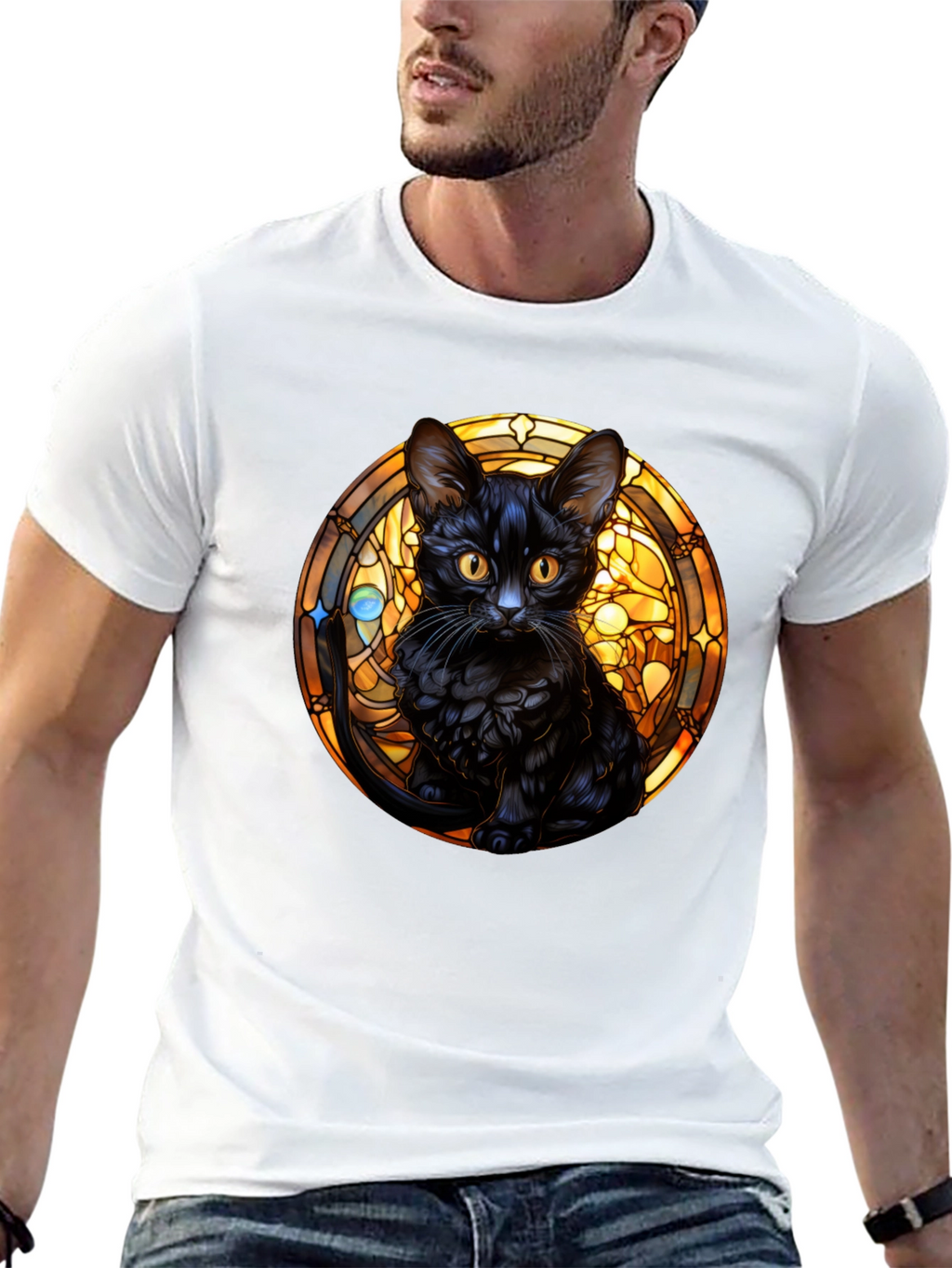 Black Cat Stained Glass Graphic Tee
