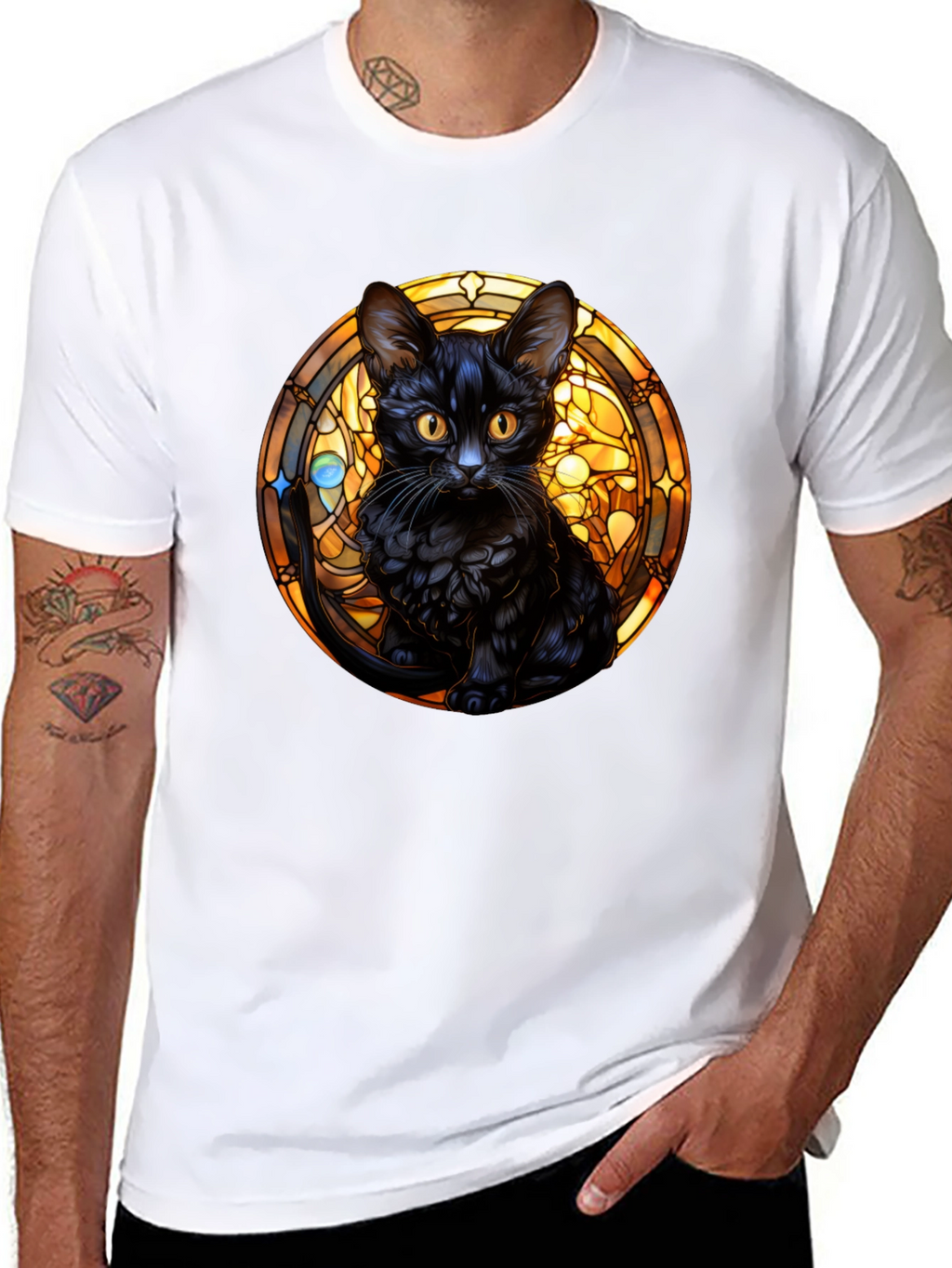 Black Cat Stained Glass Graphic Tee