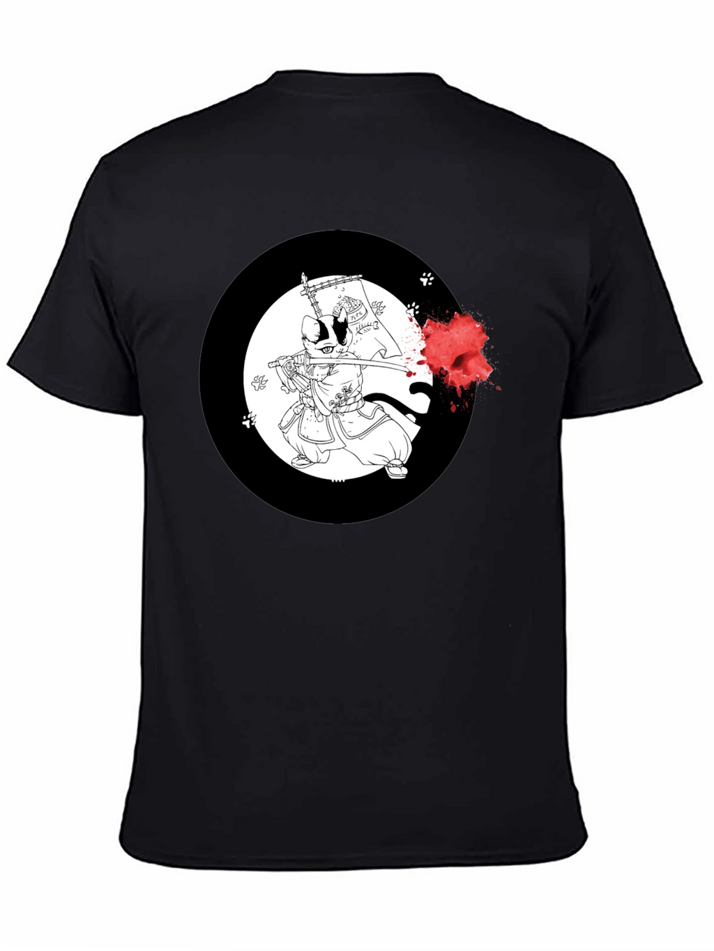 Samurai Cat T-Shirt - Black Cotton Graphic Tee