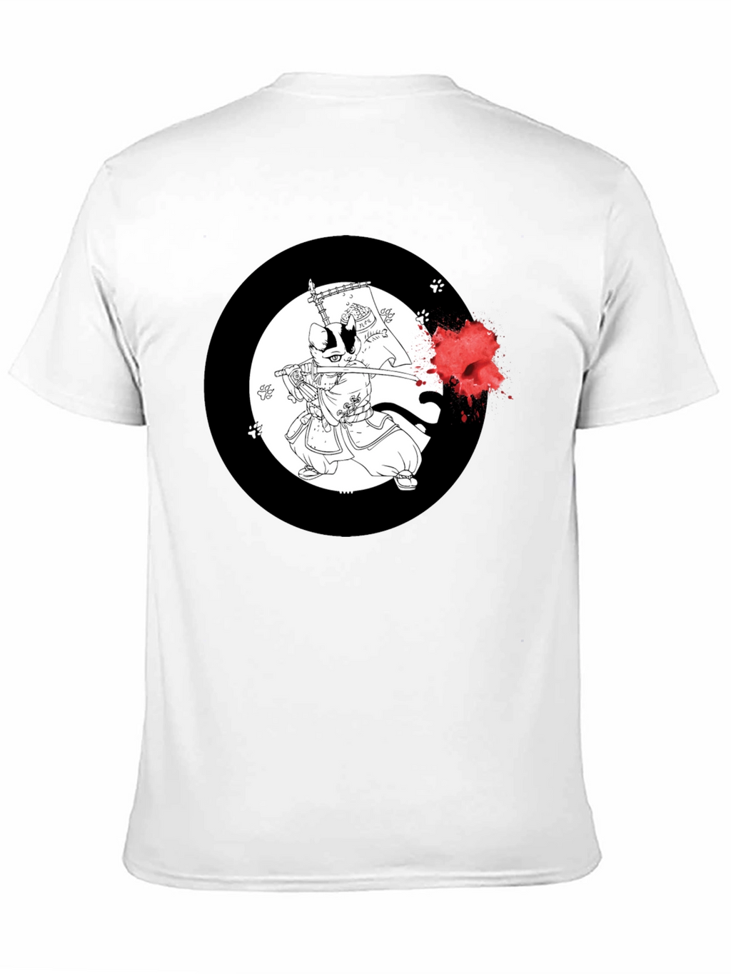 Samurai Cat T-Shirt - Black Cotton Graphic Tee