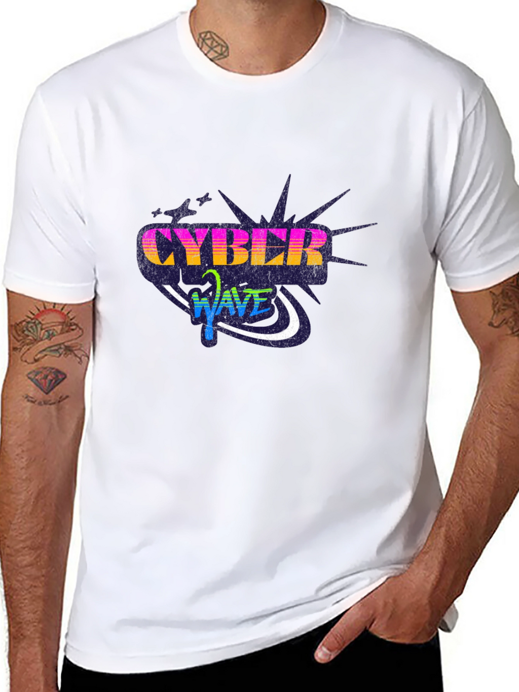 Cyber Wave Graphic Black T-Shirt