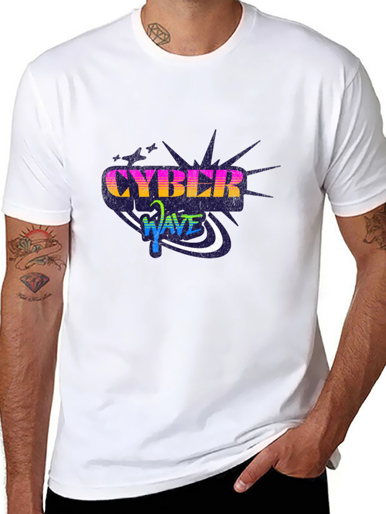 Cyber Wave Graphic Black T-Shirt
