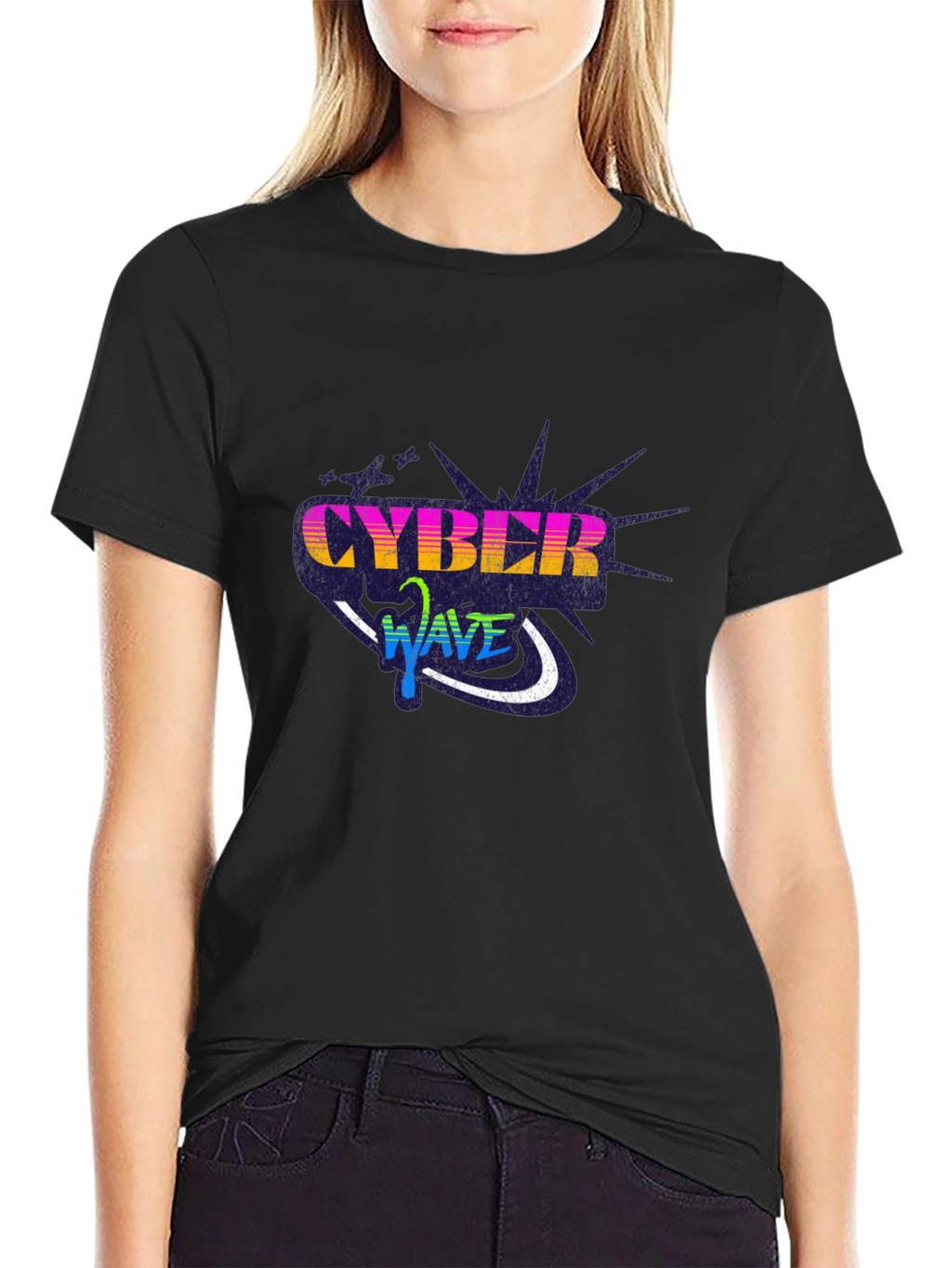 Cyber Wave Graphic Black T-Shirt