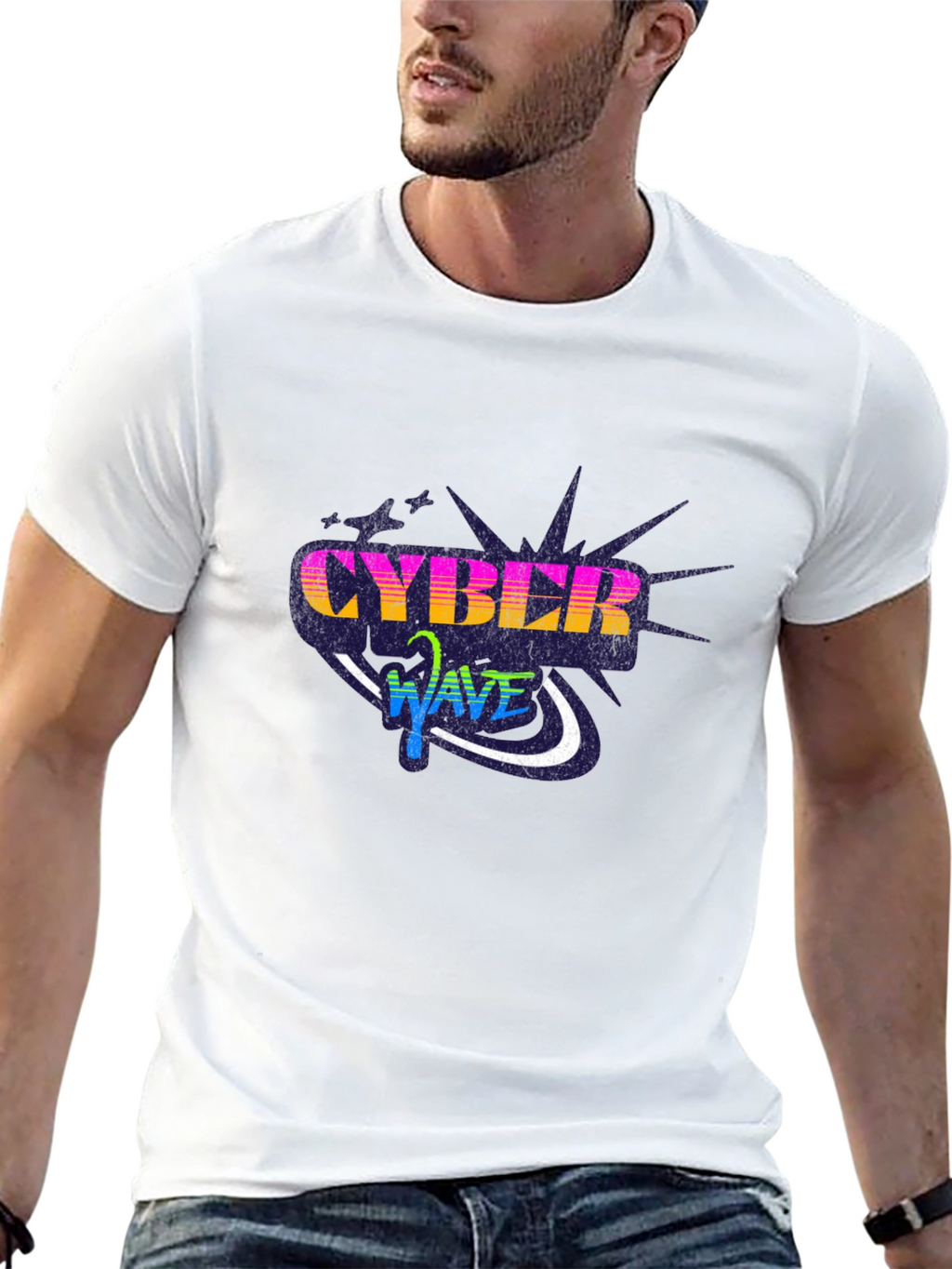 Cyber Wave Graphic Black T-Shirt