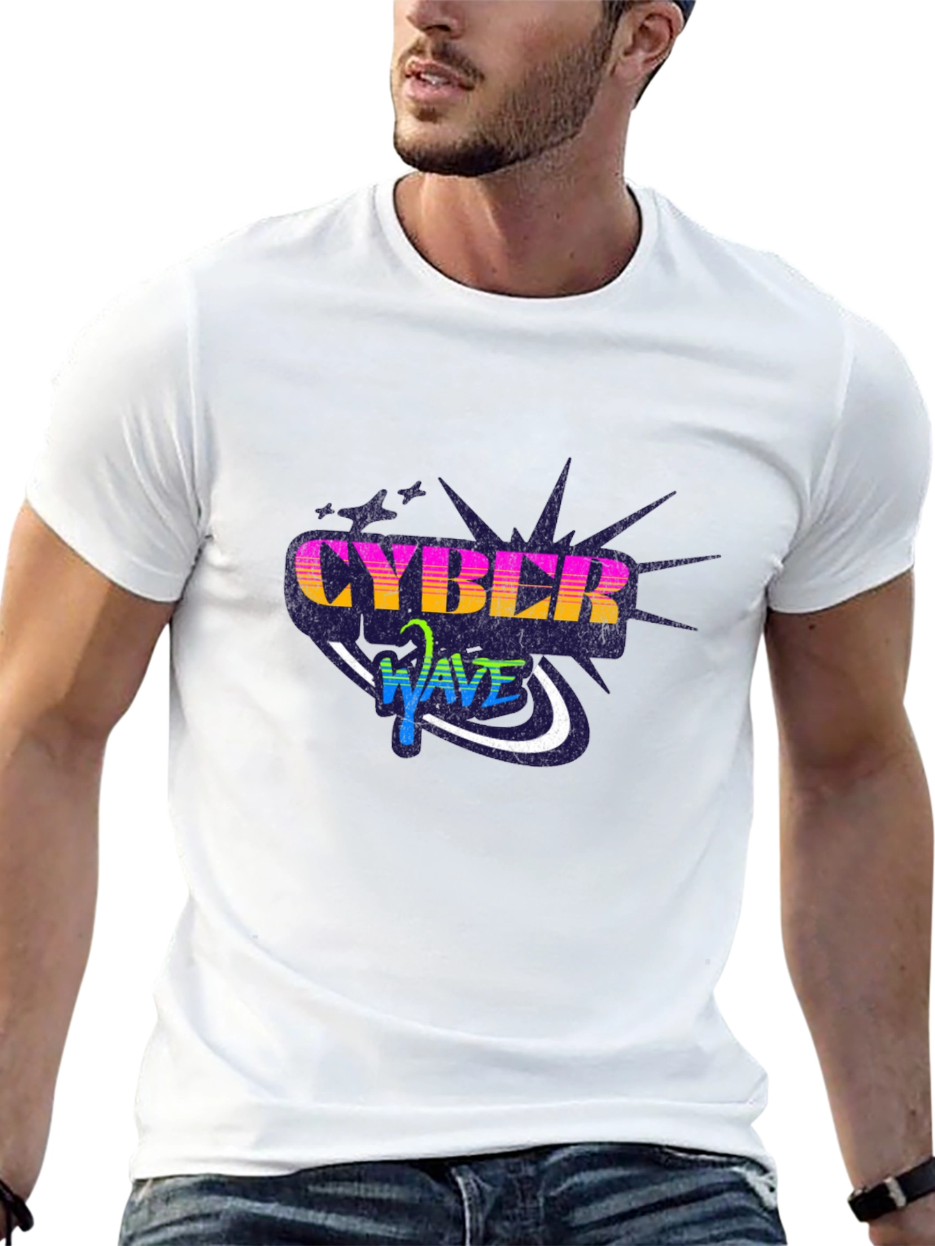 Cyber Wave Graphic Black T-Shirt