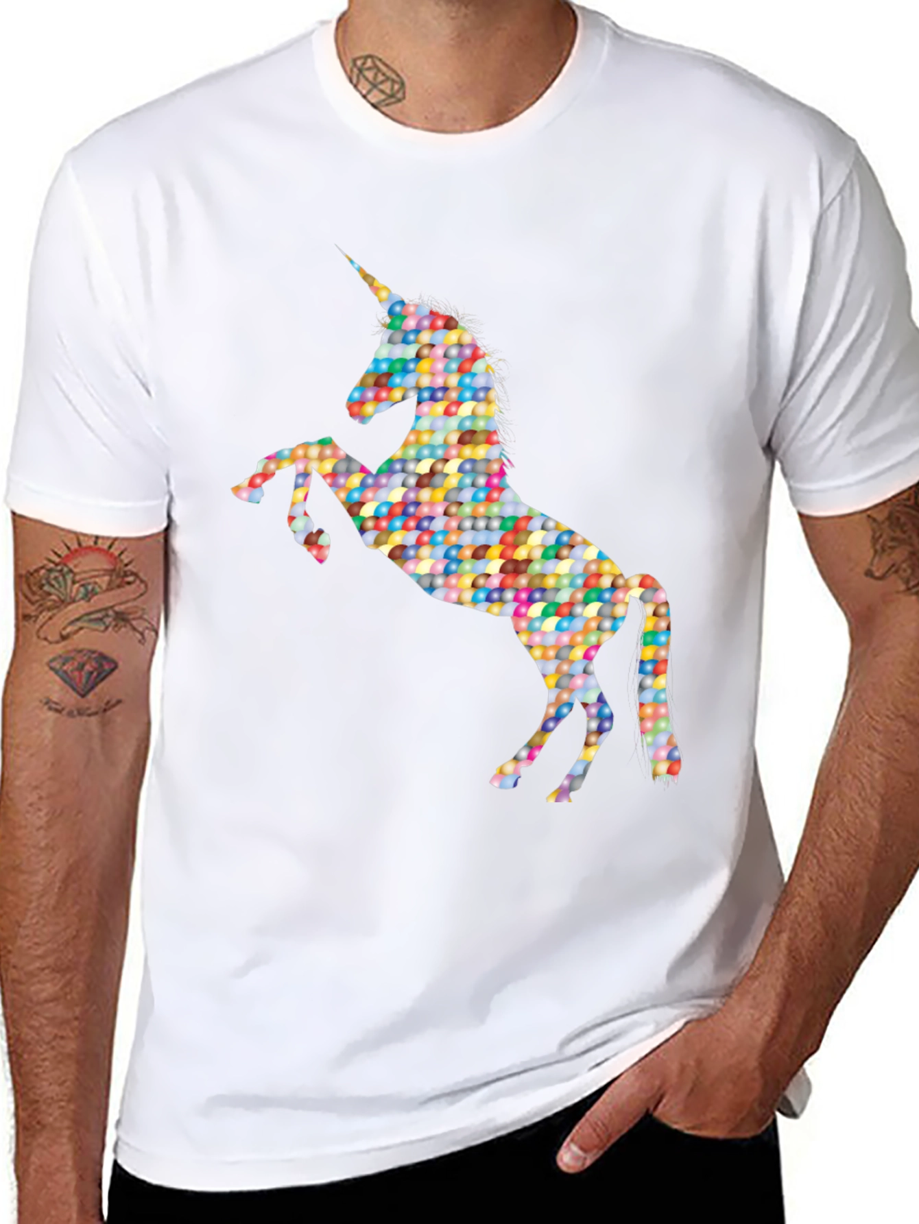 Colorful Unicorn Graphic Tee - Black