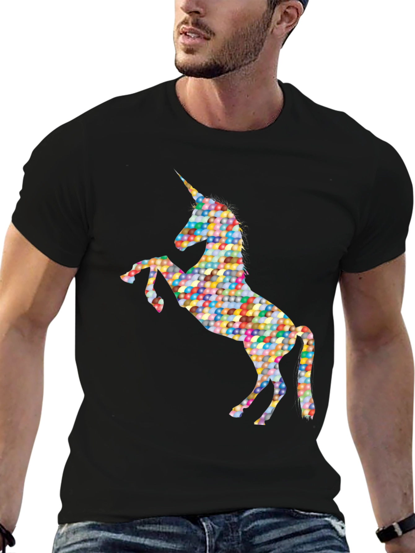 Colorful Unicorn Graphic Tee - Black