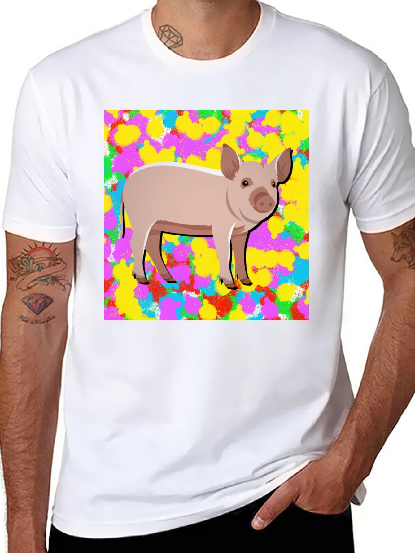 Pig Graphic Tee - Mens Black Cotton T-Shirt