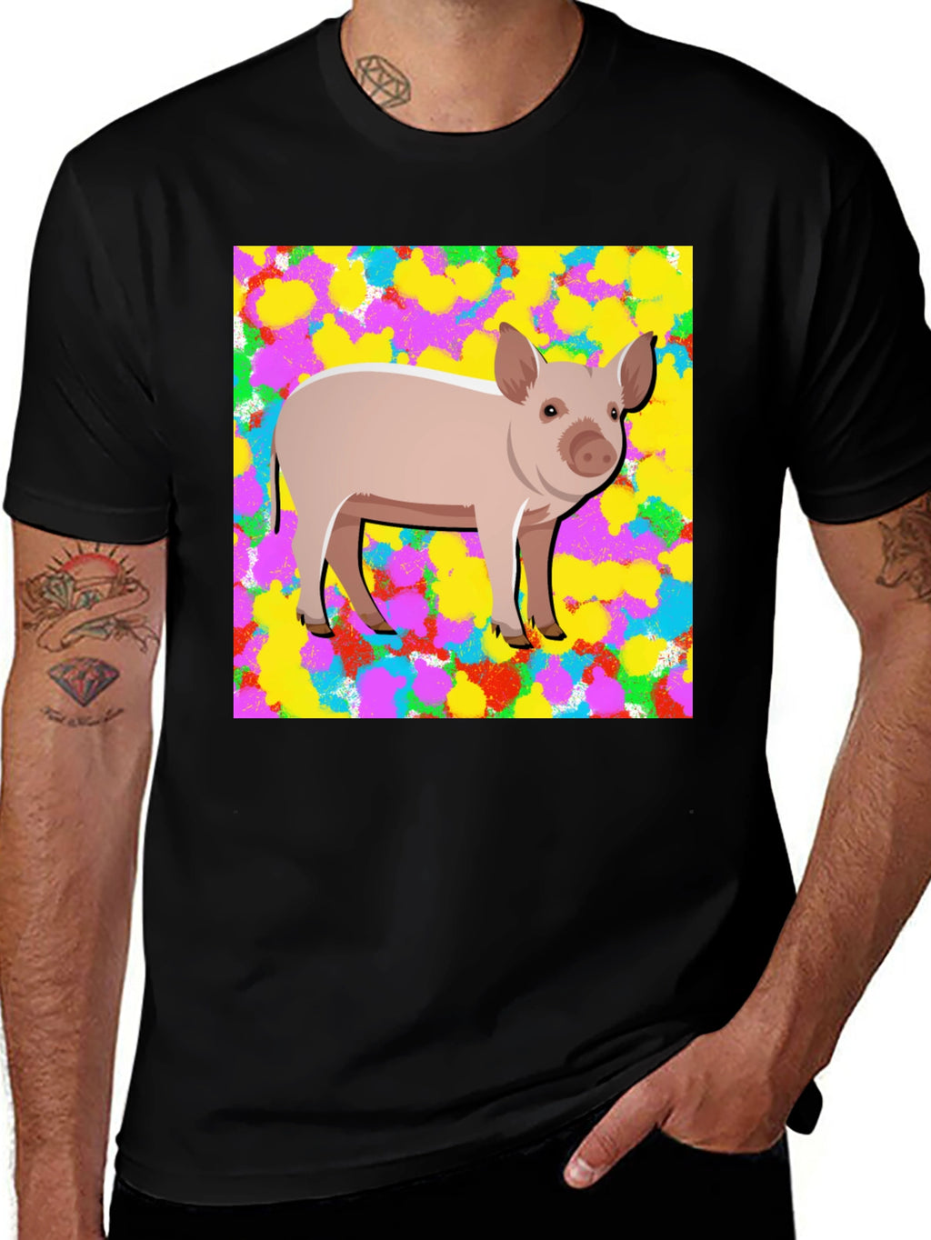 Pig Graphic Tee - Mens Black Cotton T-Shirt