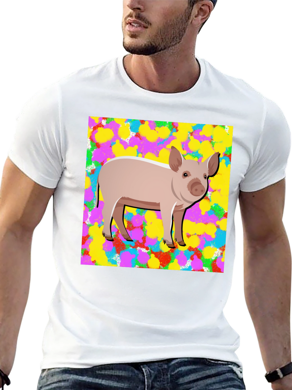 Pig Graphic Tee - Mens Black Cotton T-Shirt