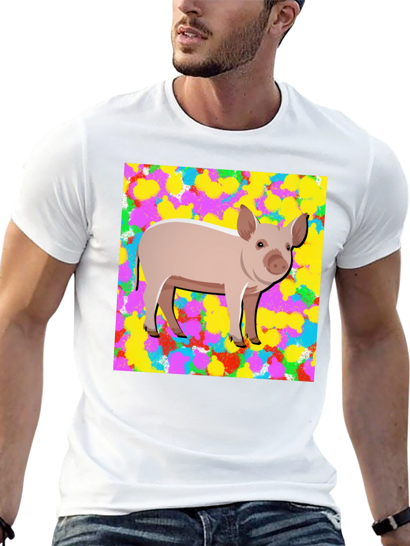 Pig Graphic Tee - Mens Black Cotton T-Shirt