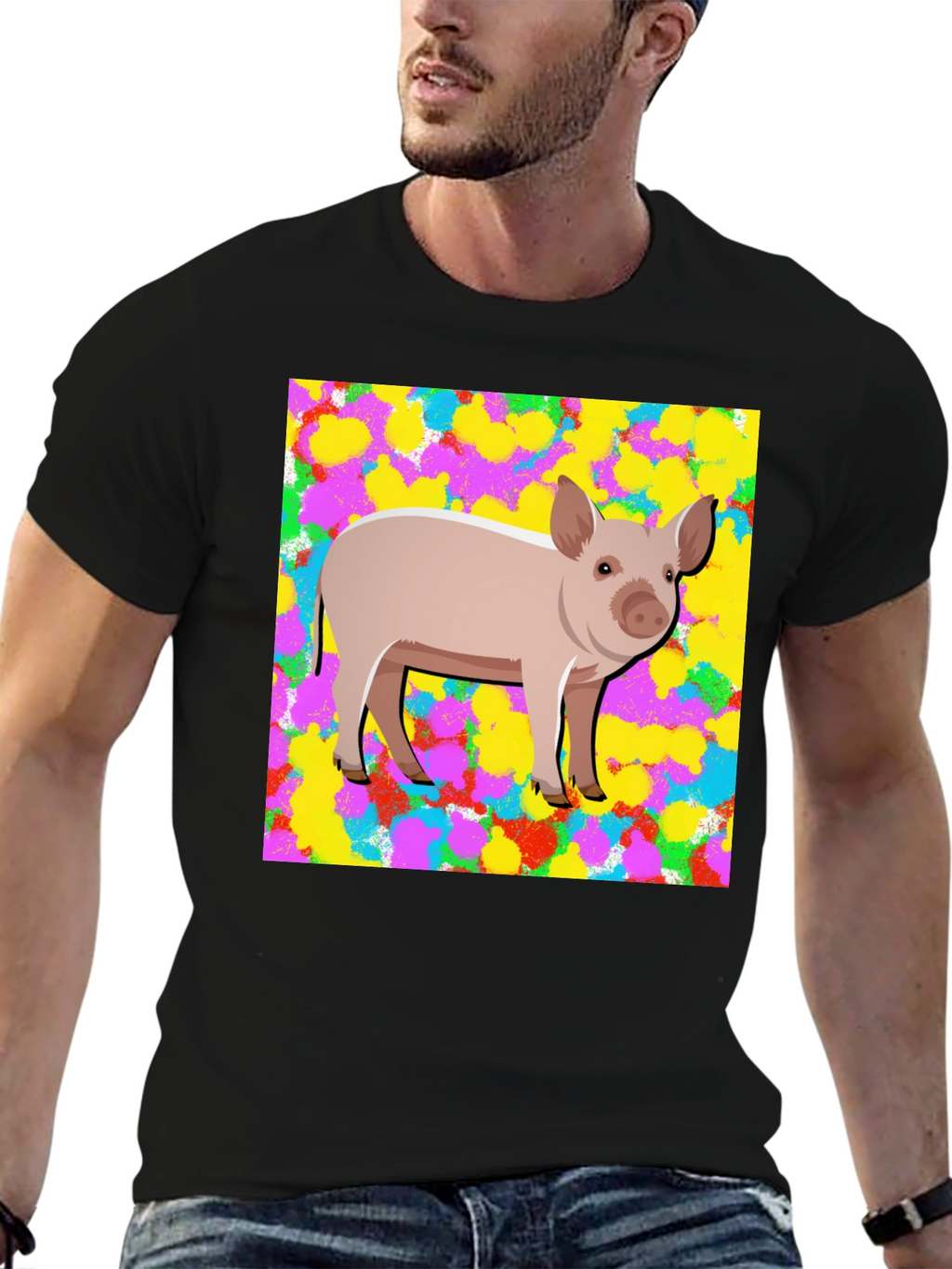 Pig Graphic Tee - Mens Black Cotton T-Shirt