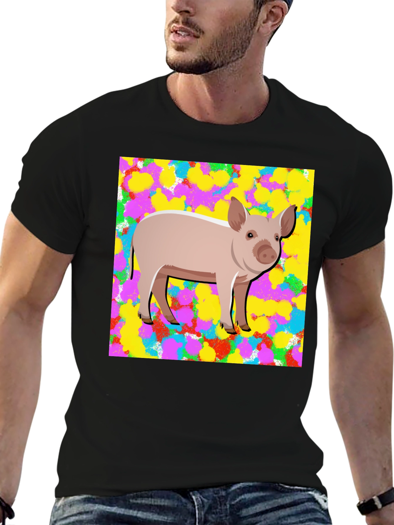 Pig Graphic Tee - Mens Black Cotton T-Shirt