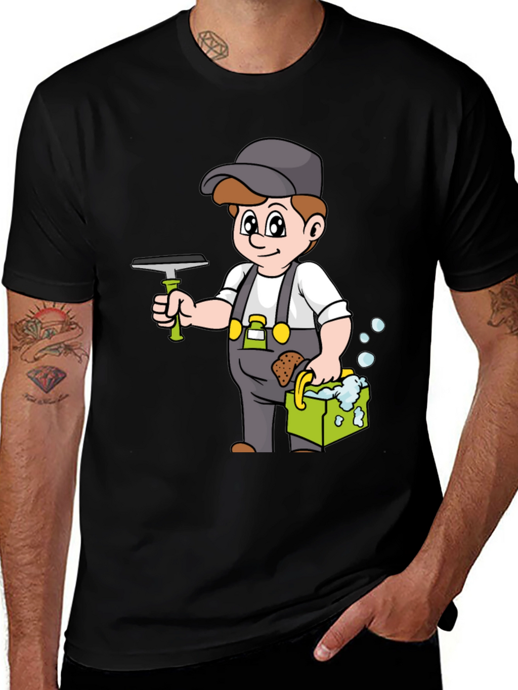 Window Washer Cartoon Graphic T-Shirt