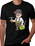 Window Washer Cartoon Graphic T-Shirt