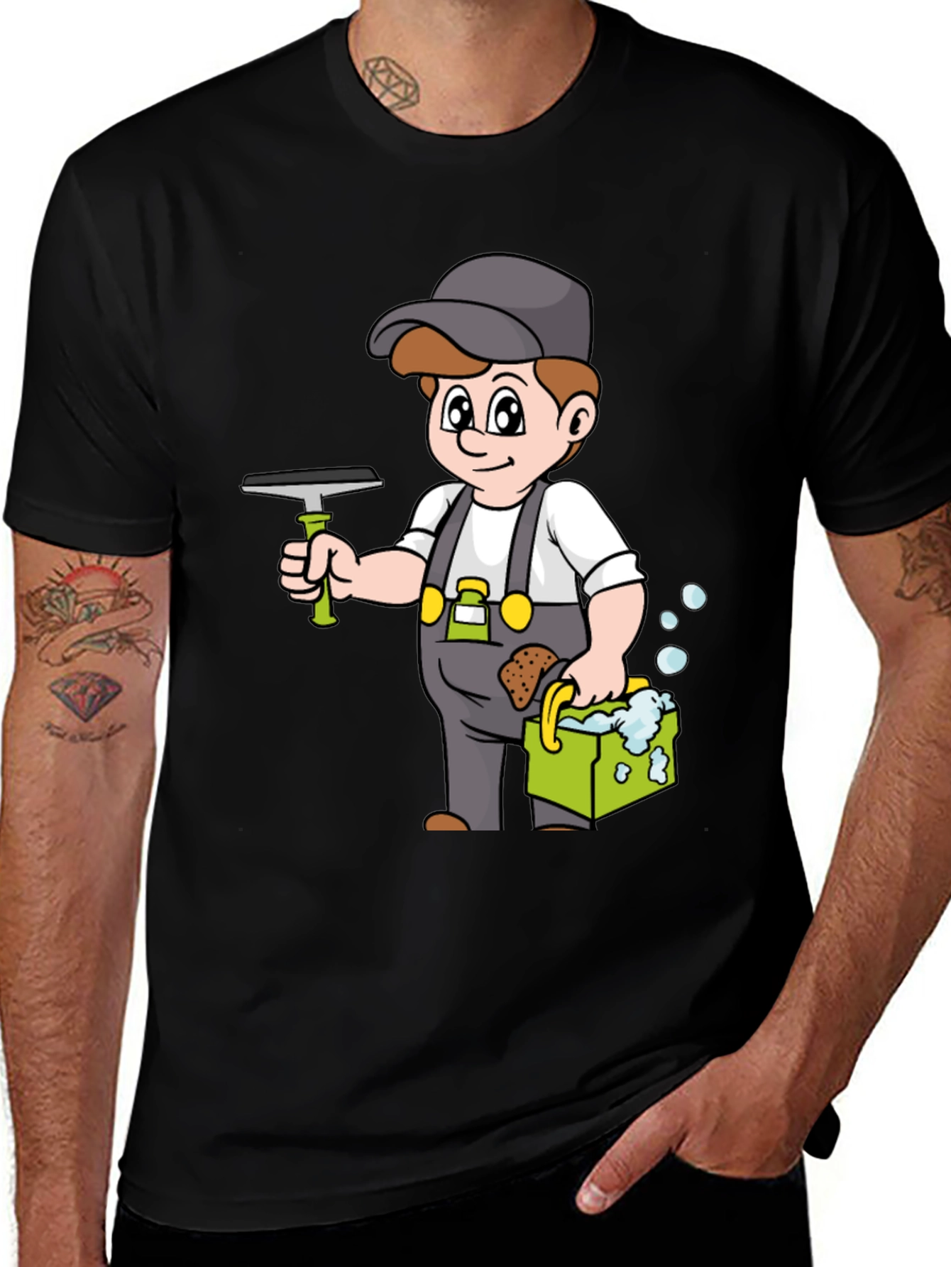 Window Washer Cartoon Graphic T-Shirt