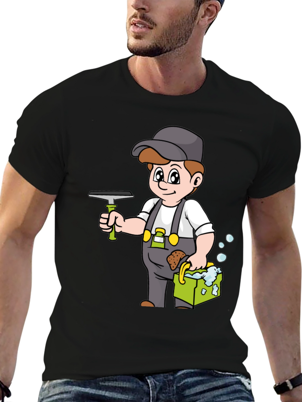 Window Washer Cartoon Graphic T-Shirt
