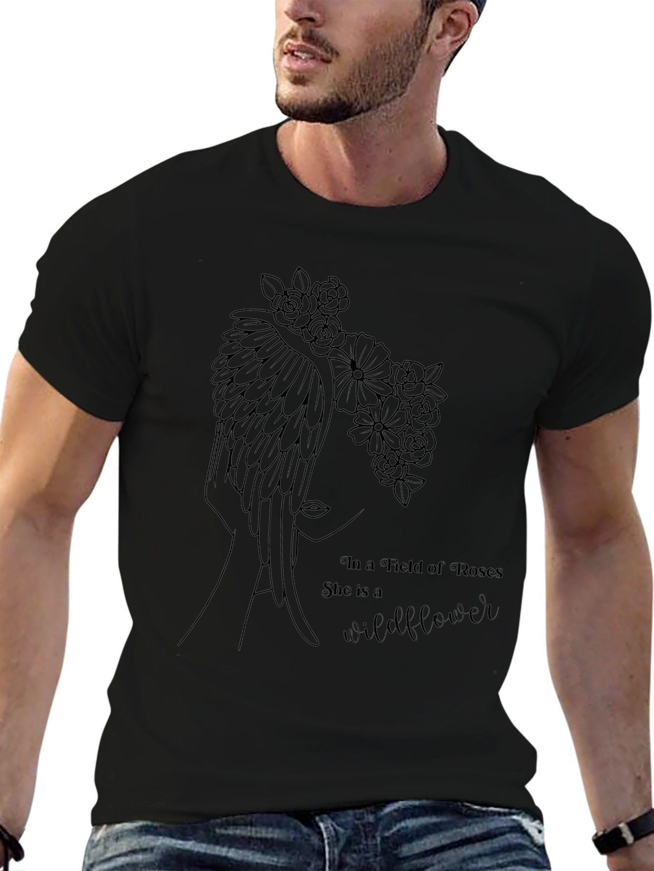 Wildflower in Roses Graphic T-Shirt - Black