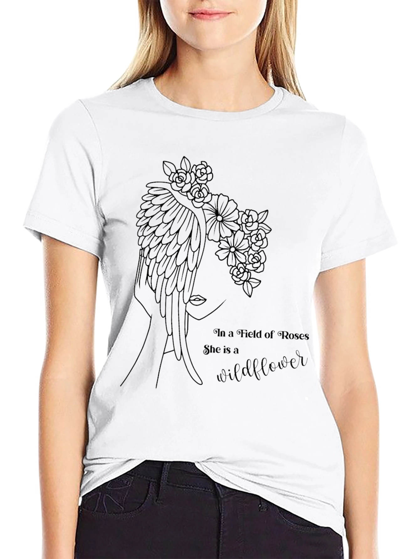 Wildflower in Roses Graphic T-Shirt - Black