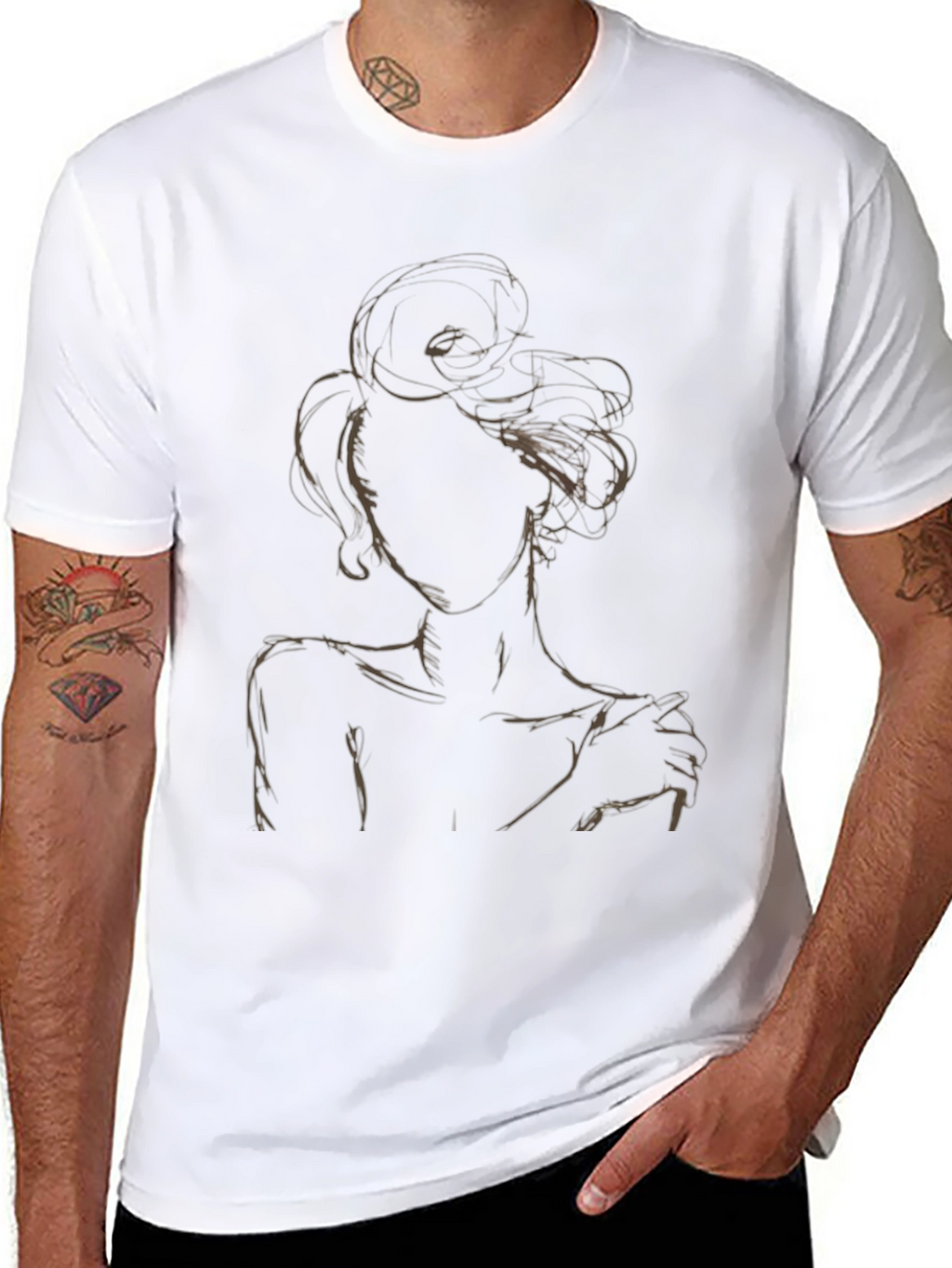 Abstract Woman Graphic Tee - Stylish Black T-Shirt