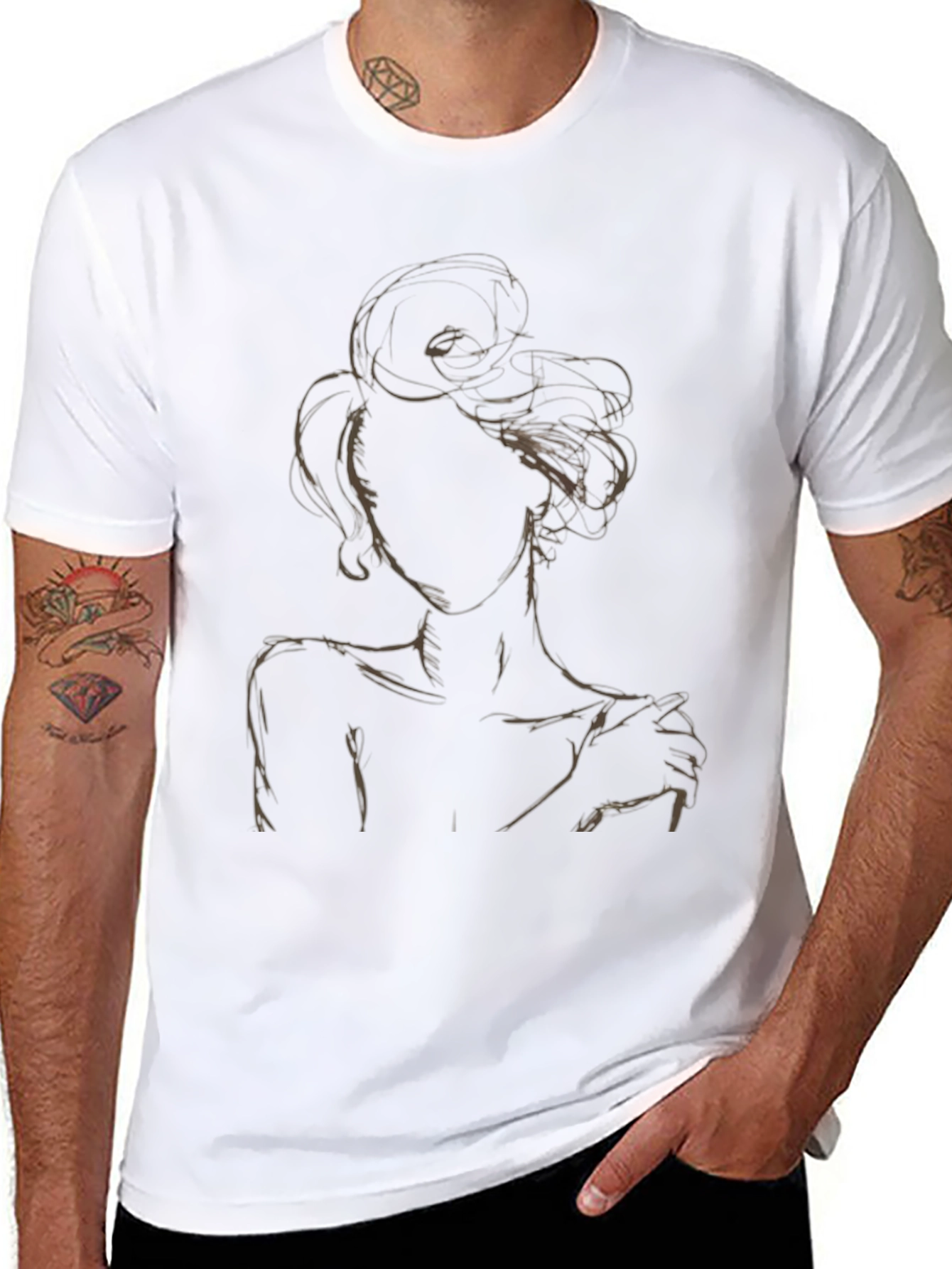 Abstract Woman Graphic Tee - Stylish Black T-Shirt
