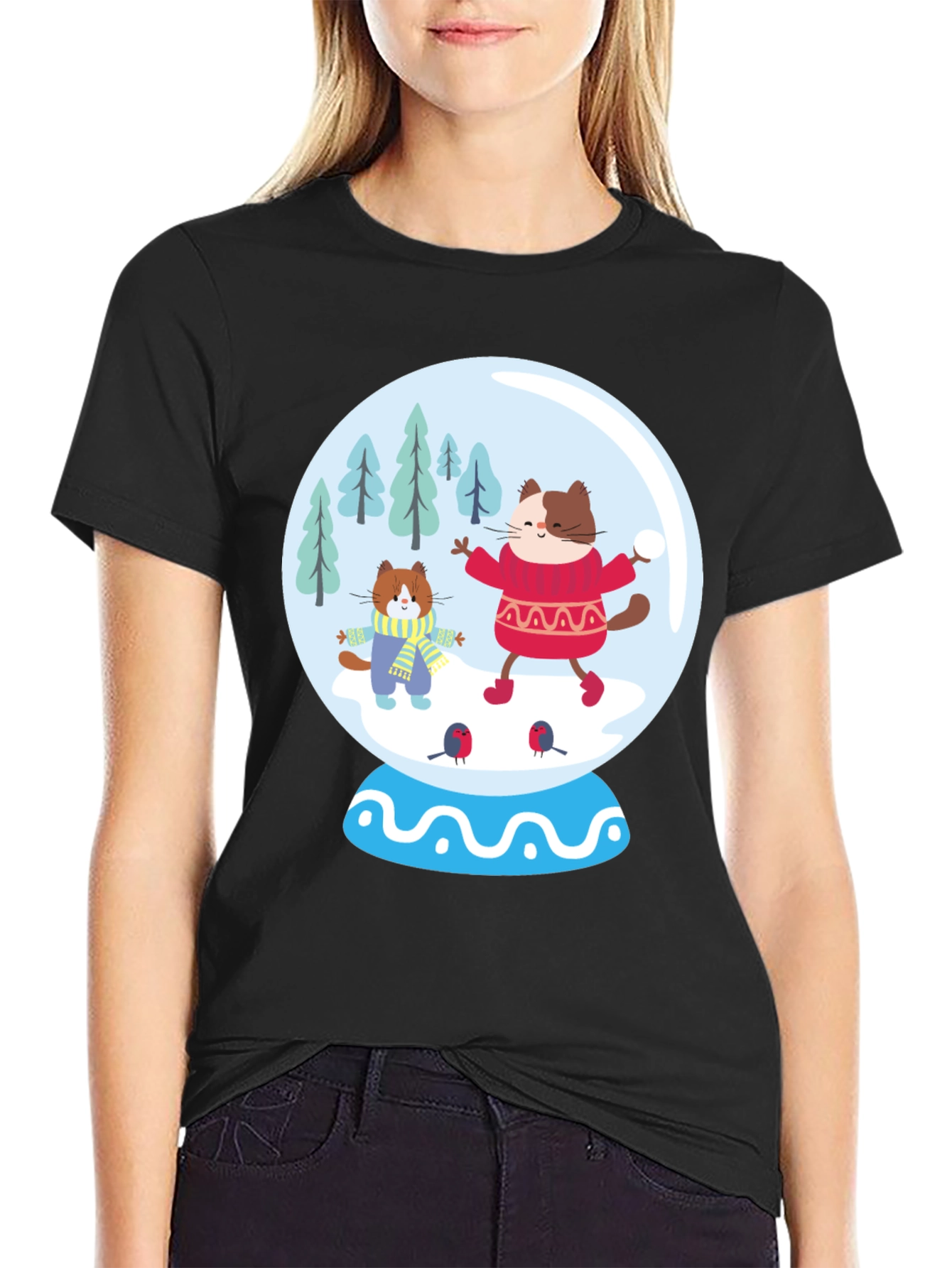 Festive Cat Snow Globe T-Shirt