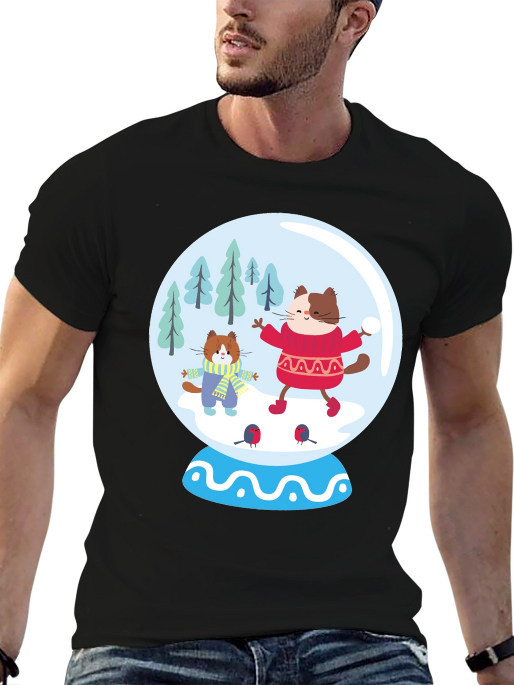 Festive Cat Snow Globe T-Shirt