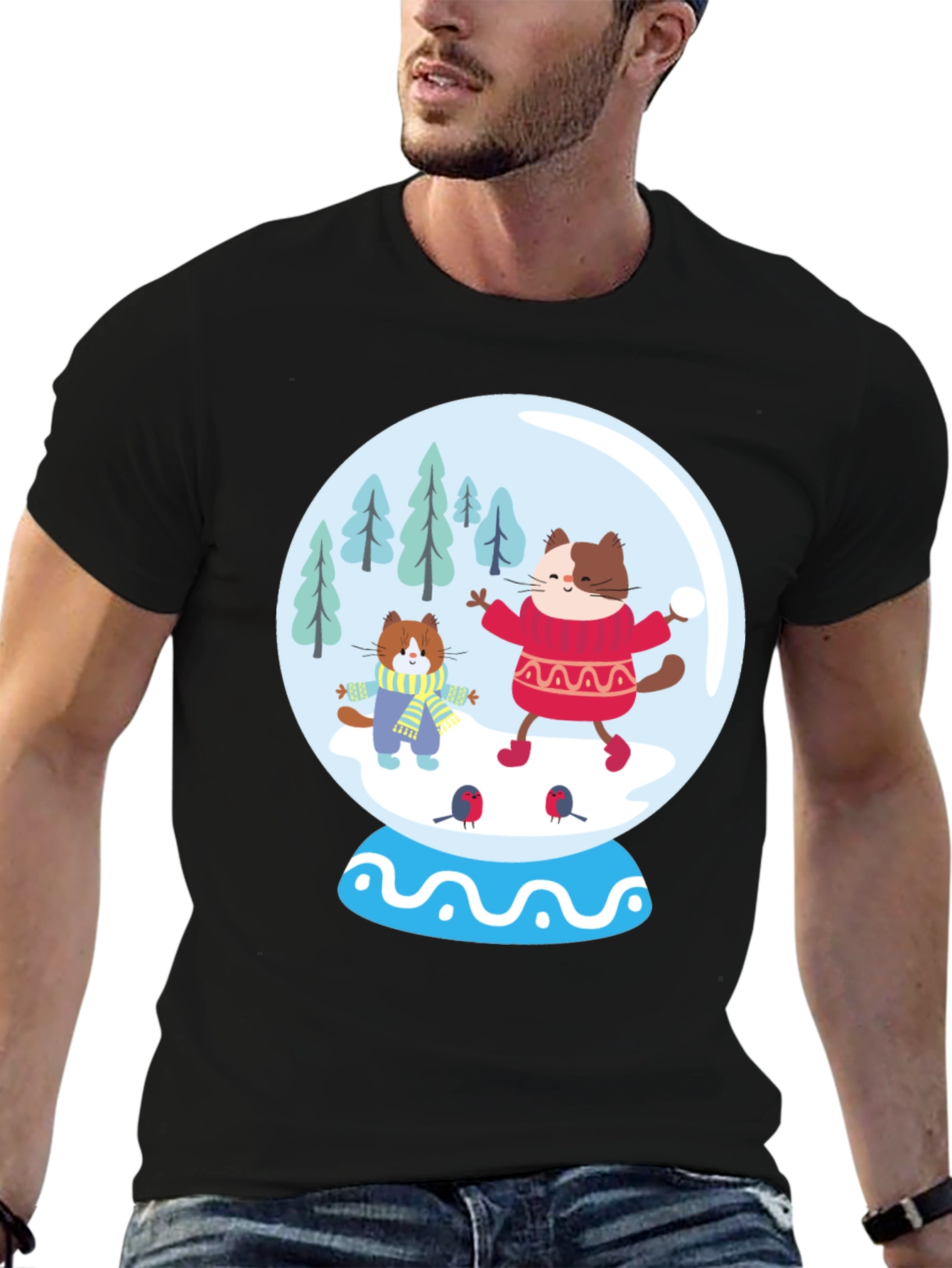Festive Cat Snow Globe T-Shirt