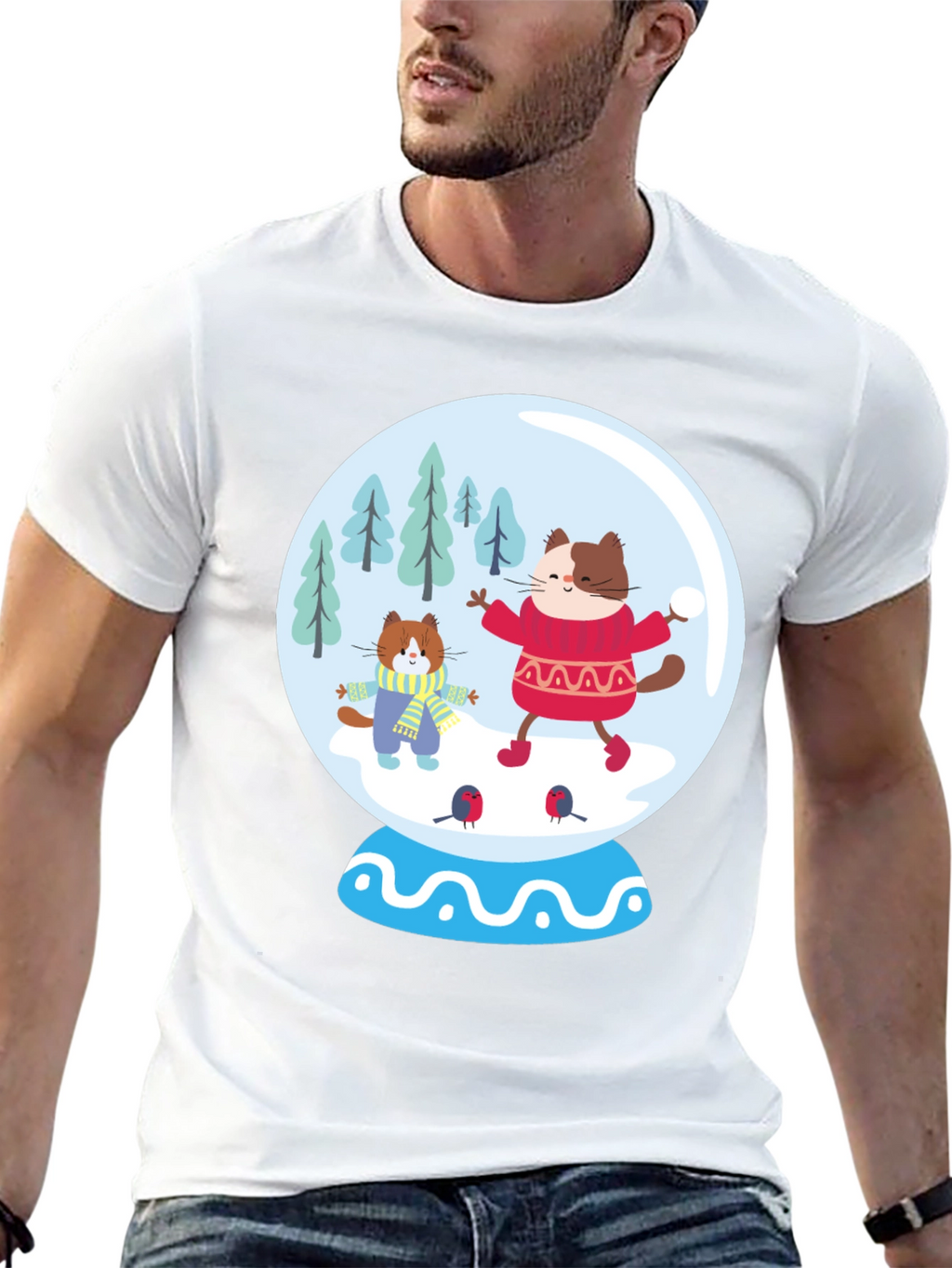 Festive Cat Snow Globe T-Shirt