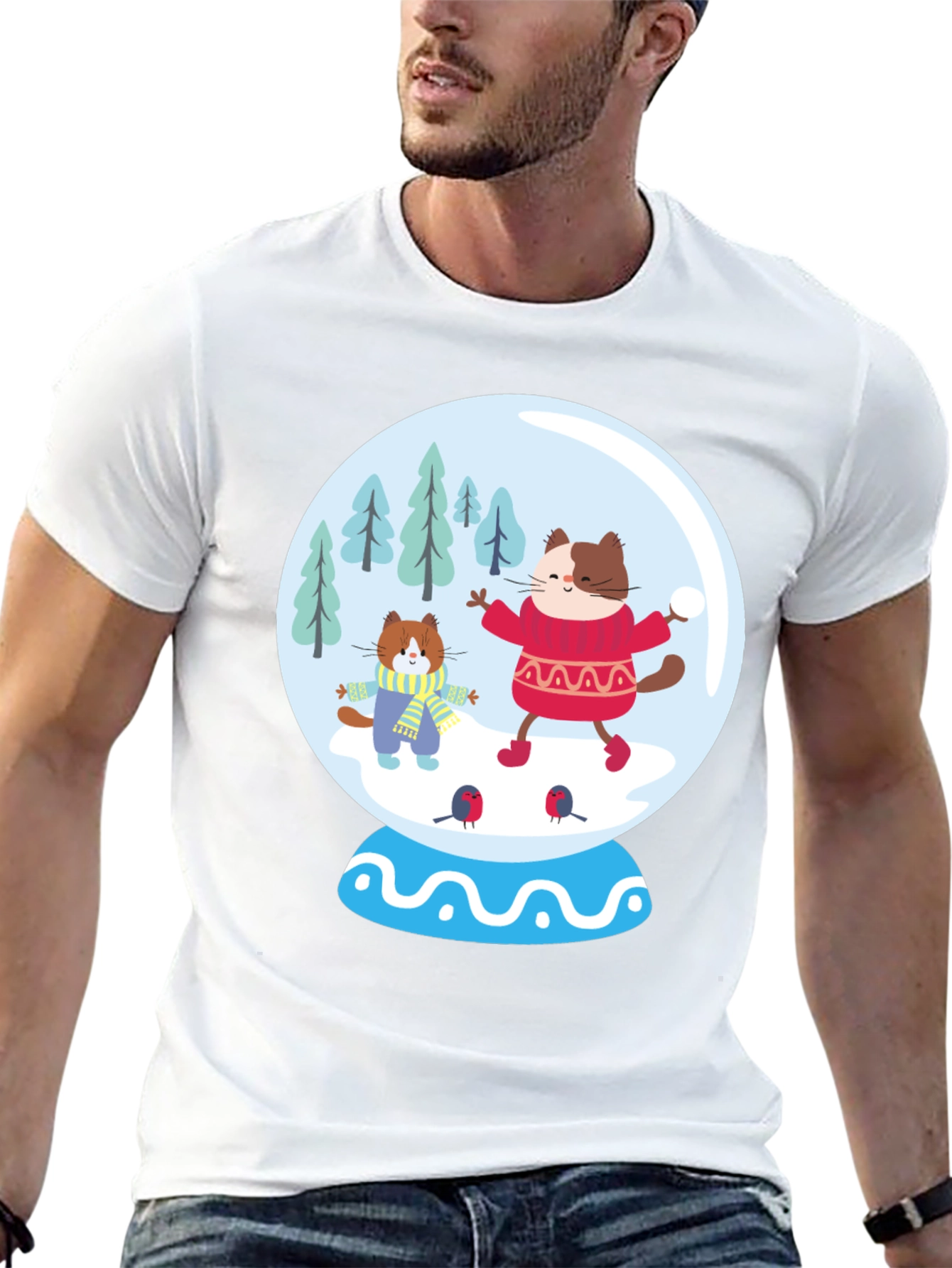Festive Cat Snow Globe T-Shirt