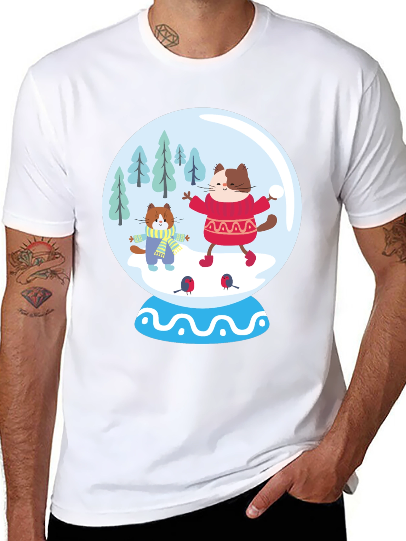 Festive Cat Snow Globe T-Shirt