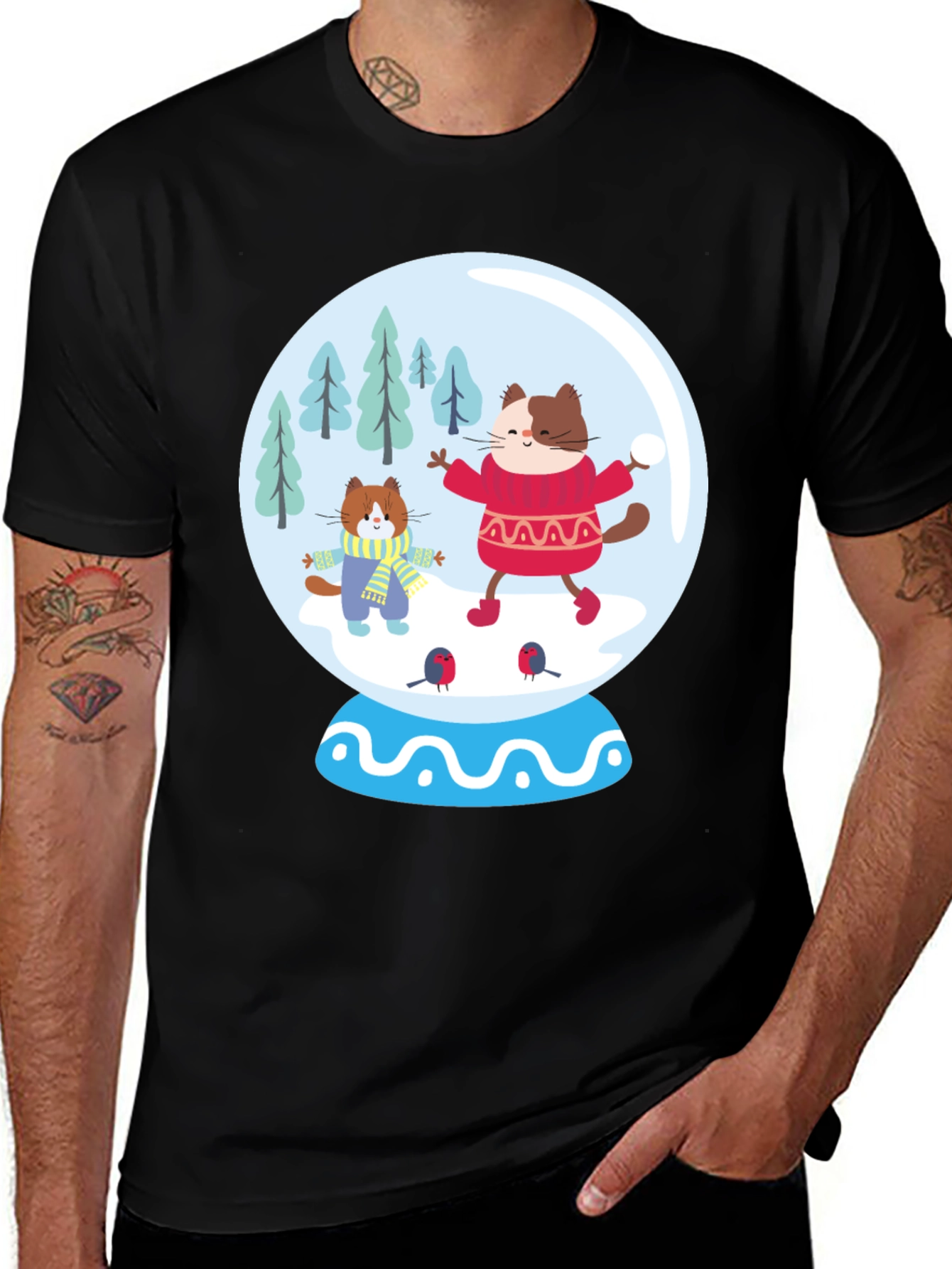 Festive Cat Snow Globe T-Shirt