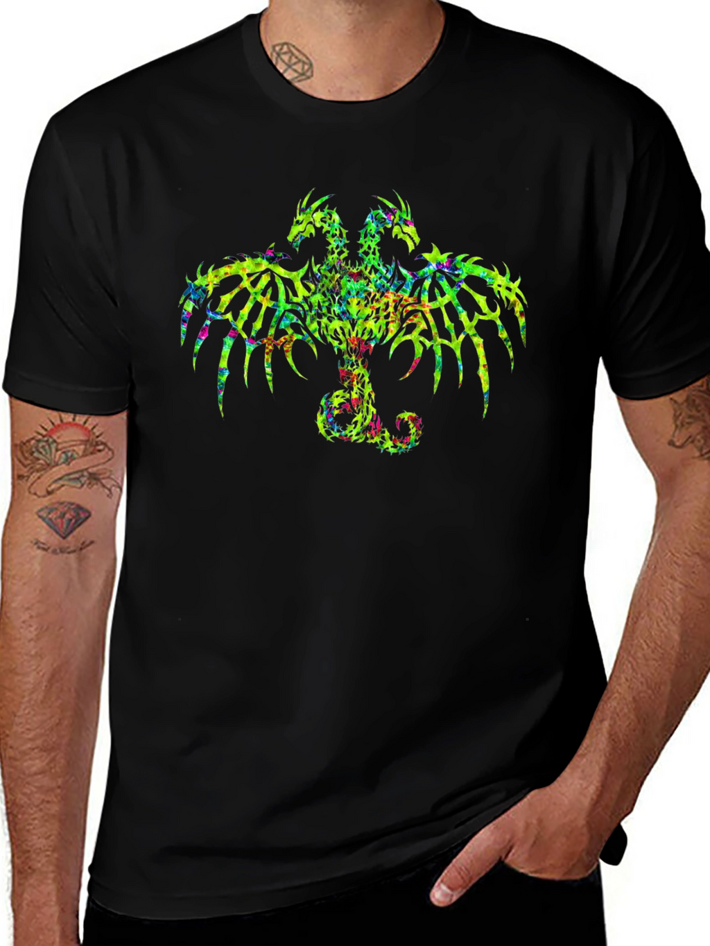 Three-Headed Dragon Graphic Tee - Black