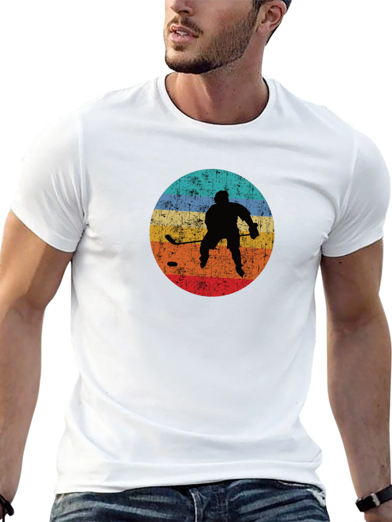 Retro Hockey Player Graphic T-Shirt