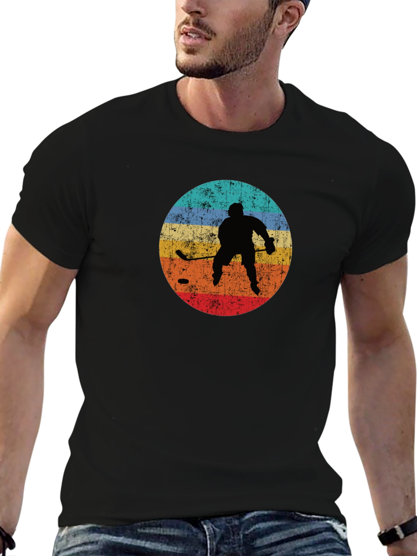 Retro Hockey Player Graphic T-Shirt